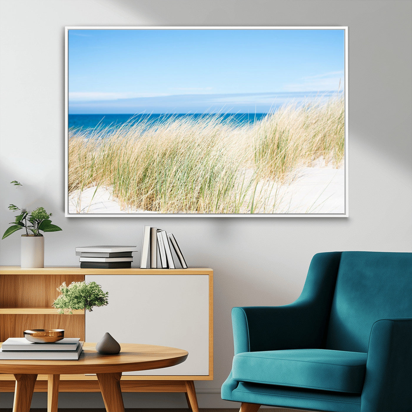 96913-MGV-CV-36X24-Coastal Dunes Wall Art – Serene Beach Grass and Blue Ocean Canvas Print, Relaxing Seaside Nature Decor for Living Room, Bedroom or