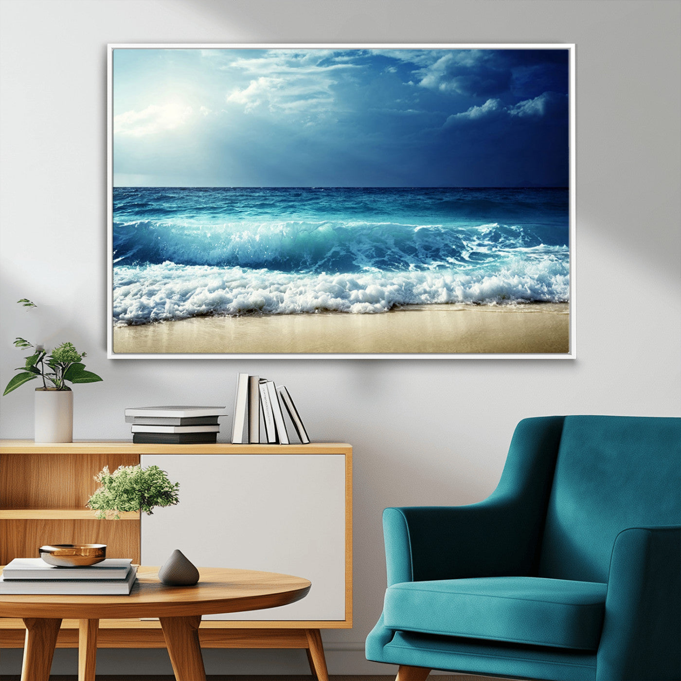 84116-MGV-CV-36X24-Ocean Wave Wall Art – Blue Sea and Beach Canvas Print, Coastal Seascape Photography Artwork for Living Room, Bedroom, or Office