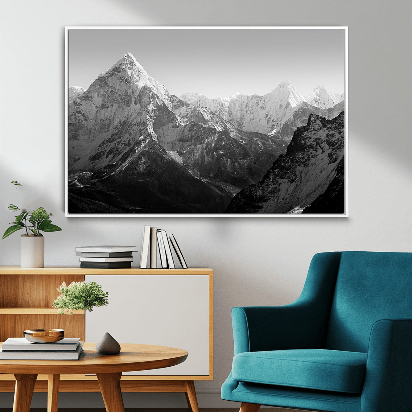 10775-MGV-CV-36X24-Snow Capped Mountain Wall Art – Black and White Canvas Print of Majestic Peaks, Nature Landscape Photography for Office, Bedroom,