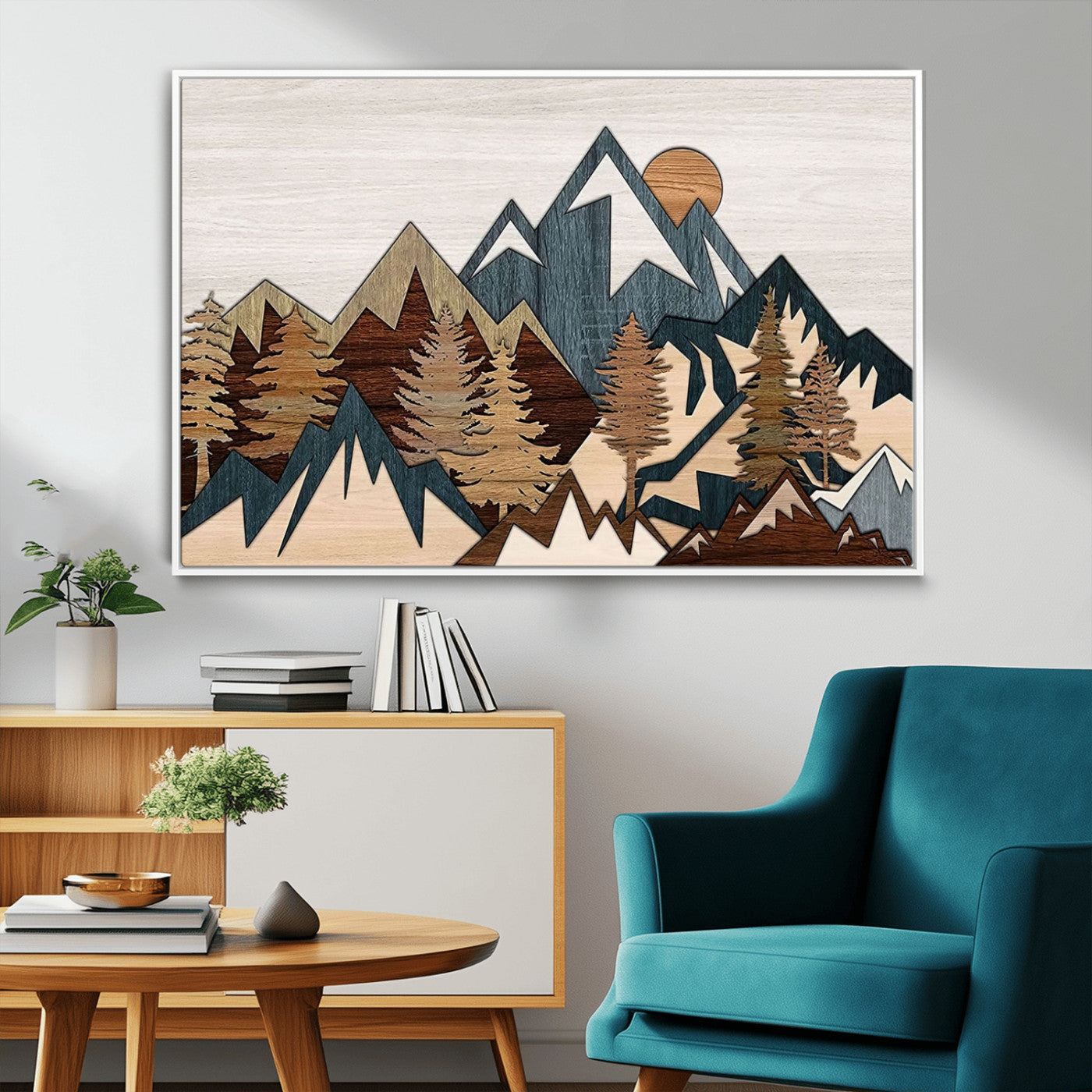 67950-MGV-FC-36X24_White-Modern Wood Wall Art Canvas Print, Framed Mountain Range Art Picture Print, Wood Mountain Range Perfect Rustic Decor Artwork