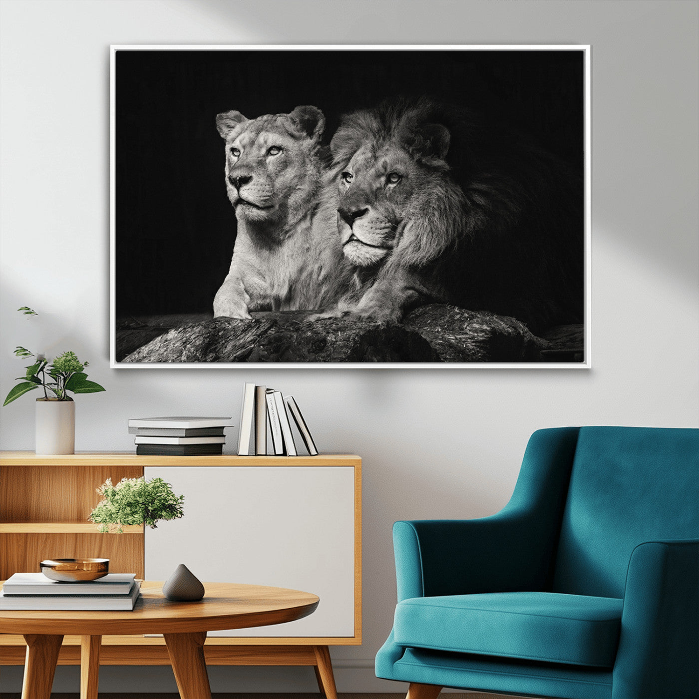 80013-MGV-CV-36X24-Lion and Lioness Wall Art – Black and White Wildlife Photography Canvas Print, African Safari Animal Decor for Office, Bedroom