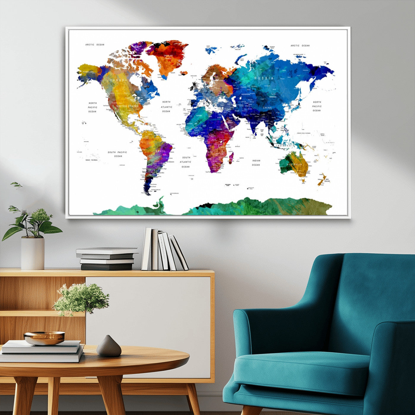 48979-MGV-CV-36X24-Colorful World Map Wall Art – Modern Abstract Map Canvas Print for Home, Office, or Study Decor