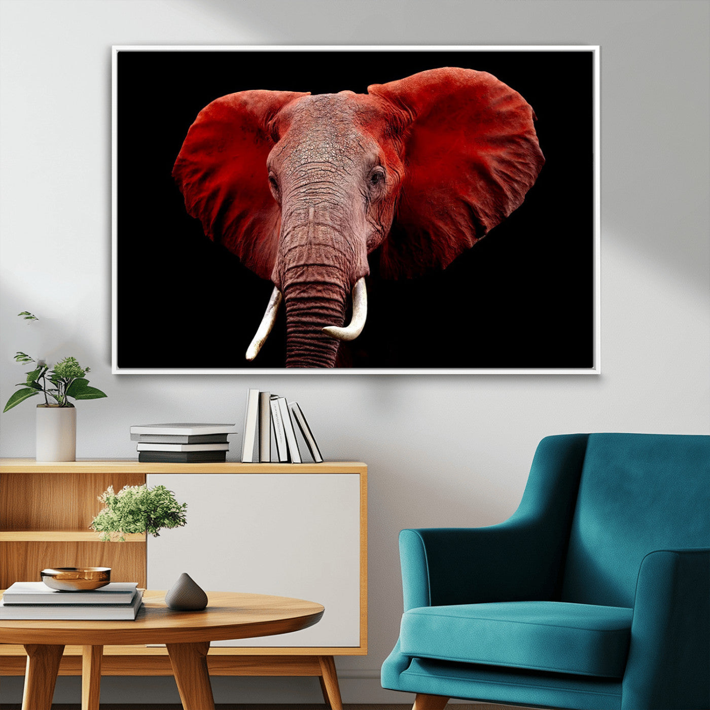 14788-MGV-CV-36X24-Red Elephant Wall Art – Bold Wildlife Canvas Print, African Safari Animal Decor for Living Room, Bedroom or Office
