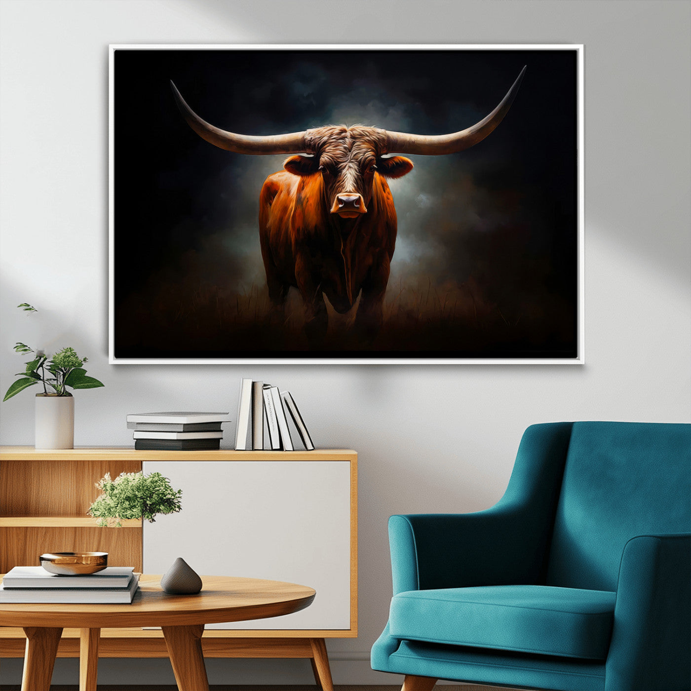 48896-MGV-CV-36X24-Texas Longhorn Wall Art – Rustic Western Bull Canvas Print and Farmhouse Cattle Painting for Living Room, Ranch, or Office Decor .
