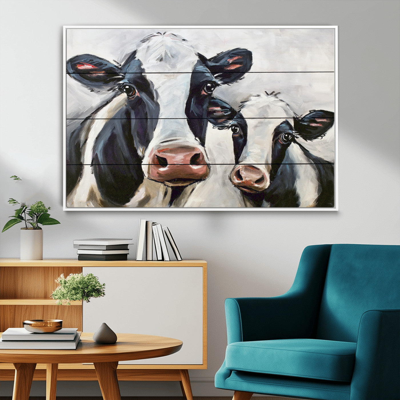 28934-MGV-FC-36X24_White-Farmhouse Cow Wall Art – Rustic Black and White Dairy Cattle Canvas Print, Country Barn Animal Painting for Kitchen, Living Room