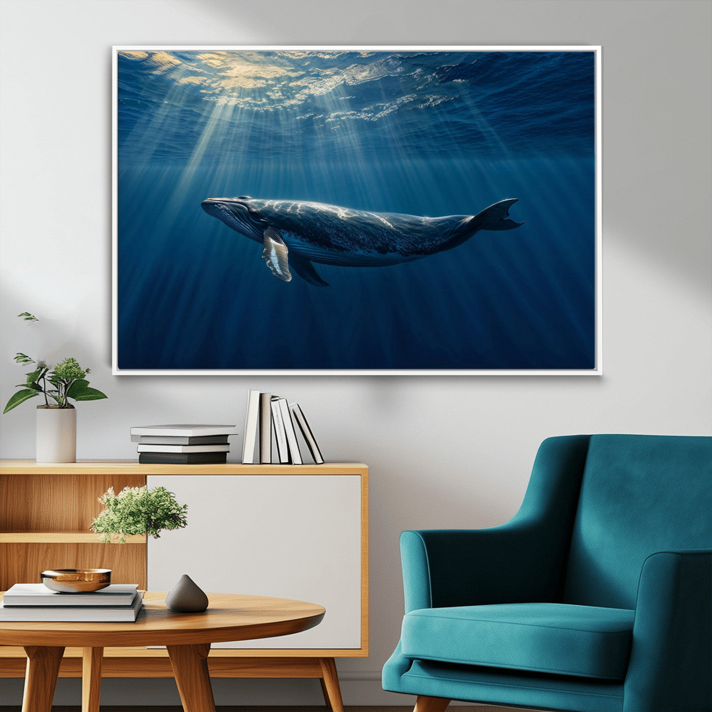 18052-MGV-CV-36X24-Whale Wall Art – Majestic Ocean Canvas Print Marine Life Underwater Sunlight Scene, Nautical Coastal Decor for Living Room,