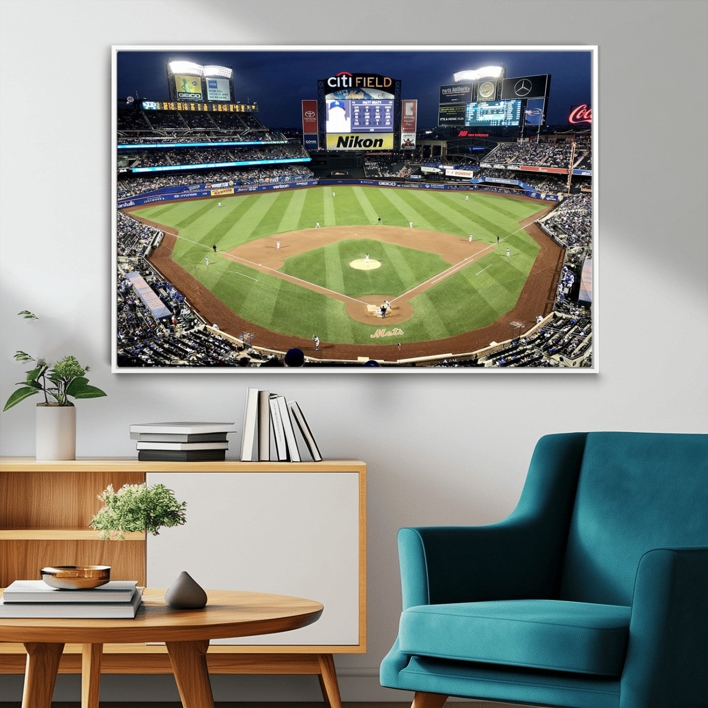 87666-MGV-CV-36X24-City Field Stadium Wall Art Canvas Print, Framed New York Stadium Art Picture Print, Citi Field Stadium Perfect Sport Room Decor