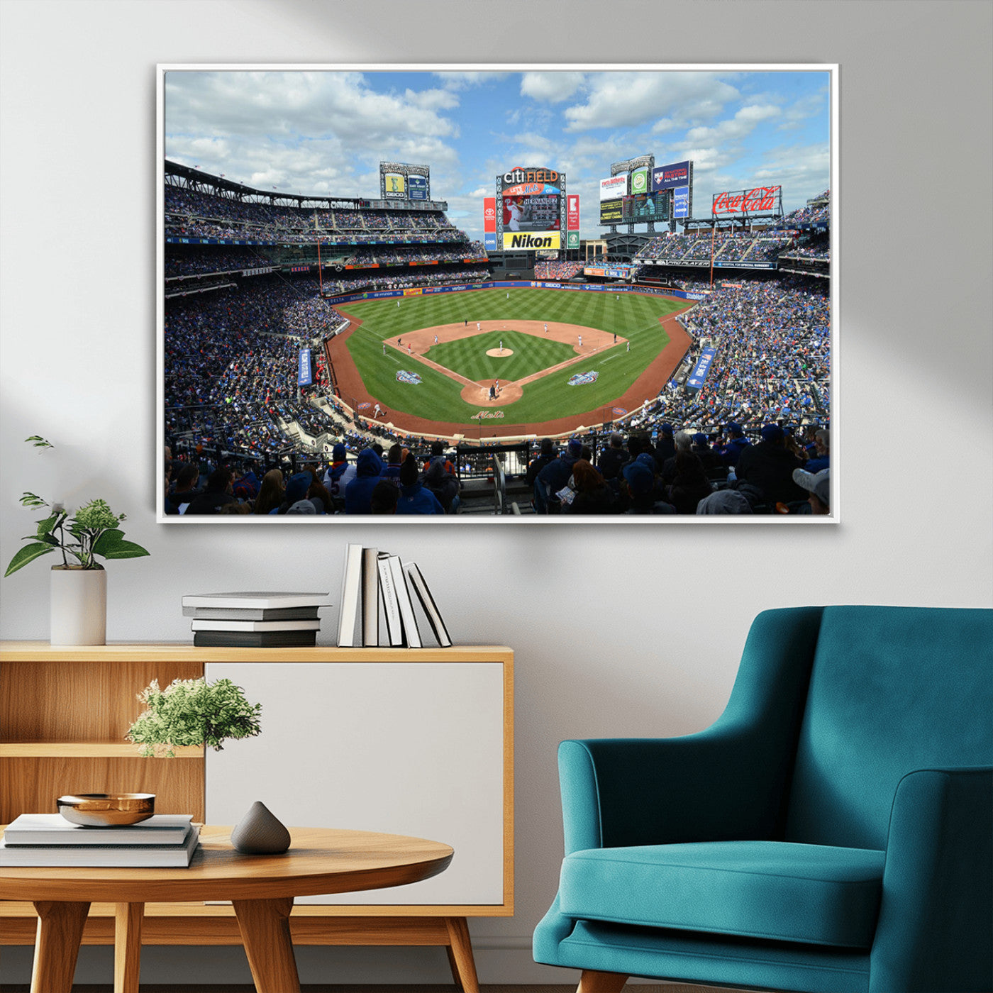 22910-MGV-CV-36X24-City Field Stadium Wall Art Canvas Print, Framed New York Stadium Art Picture Print, City Field Perfect Sport Room Decor Artwork
