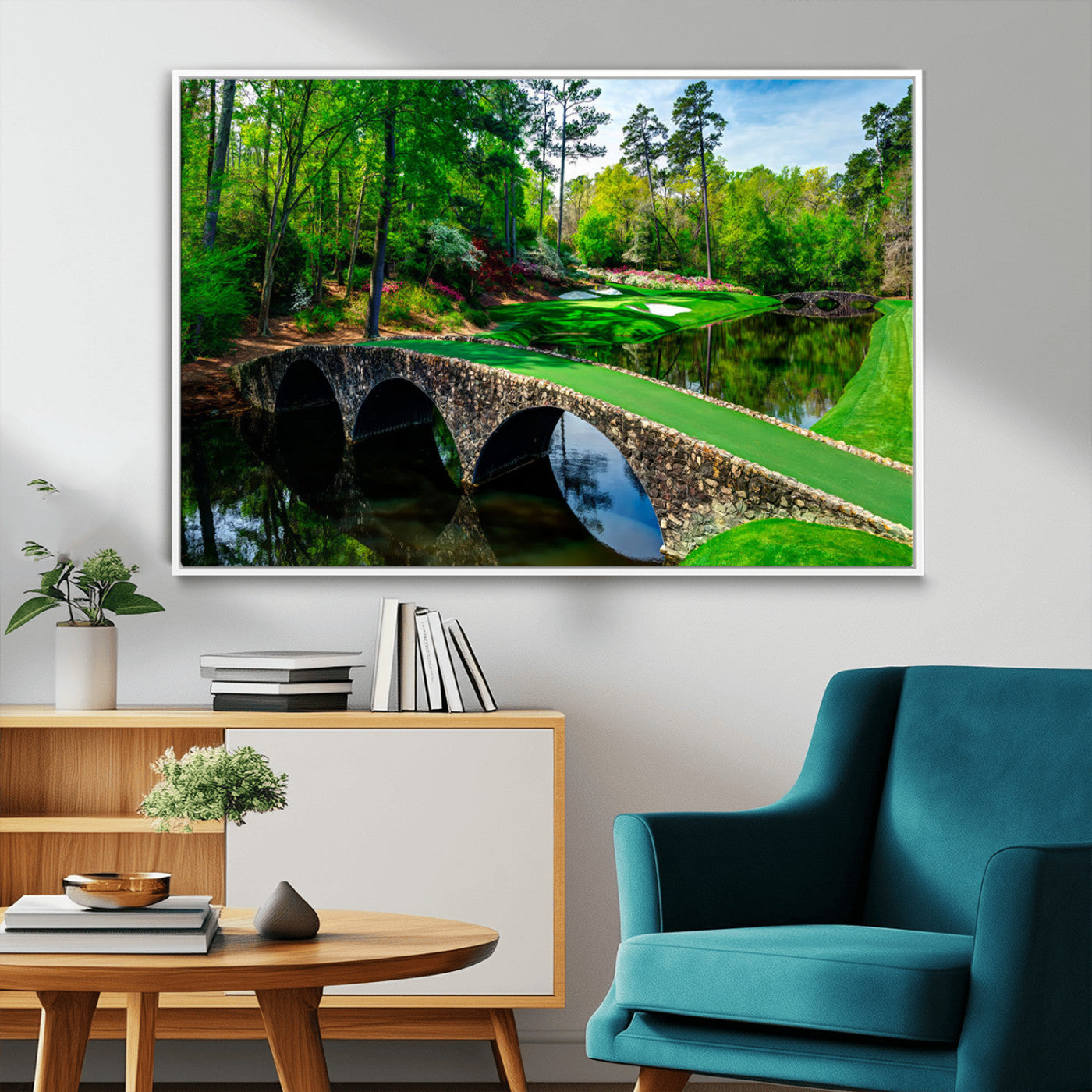 57655-MGV-FC-36X24_White-Golf Course Wall Art – Canvas Print Scenic Green Fairway Stone Bridge Water Reflection Landscape, Classic Sports Decor for Office,