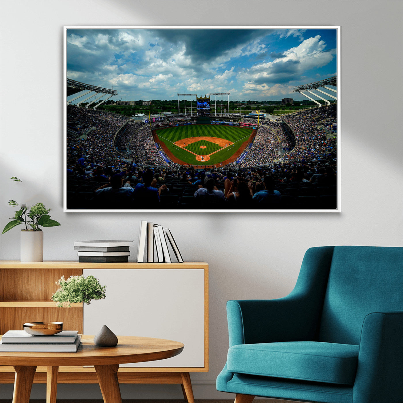 37127-MGV-CV-36X24-Kauffman Stadium Wall Art Canvas Print, Framed Kansas City Royals Field Art Picture Print, Baseball Stadium Perfect Sport Room