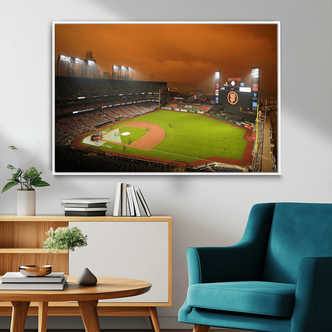 31315-MGV-FC-36X24_White-Oracle Park Stadium Wall Art Canvas Print, Framed California Stadium Art Picture Print, Oracle Park Field Perfect Sport Room Decor
