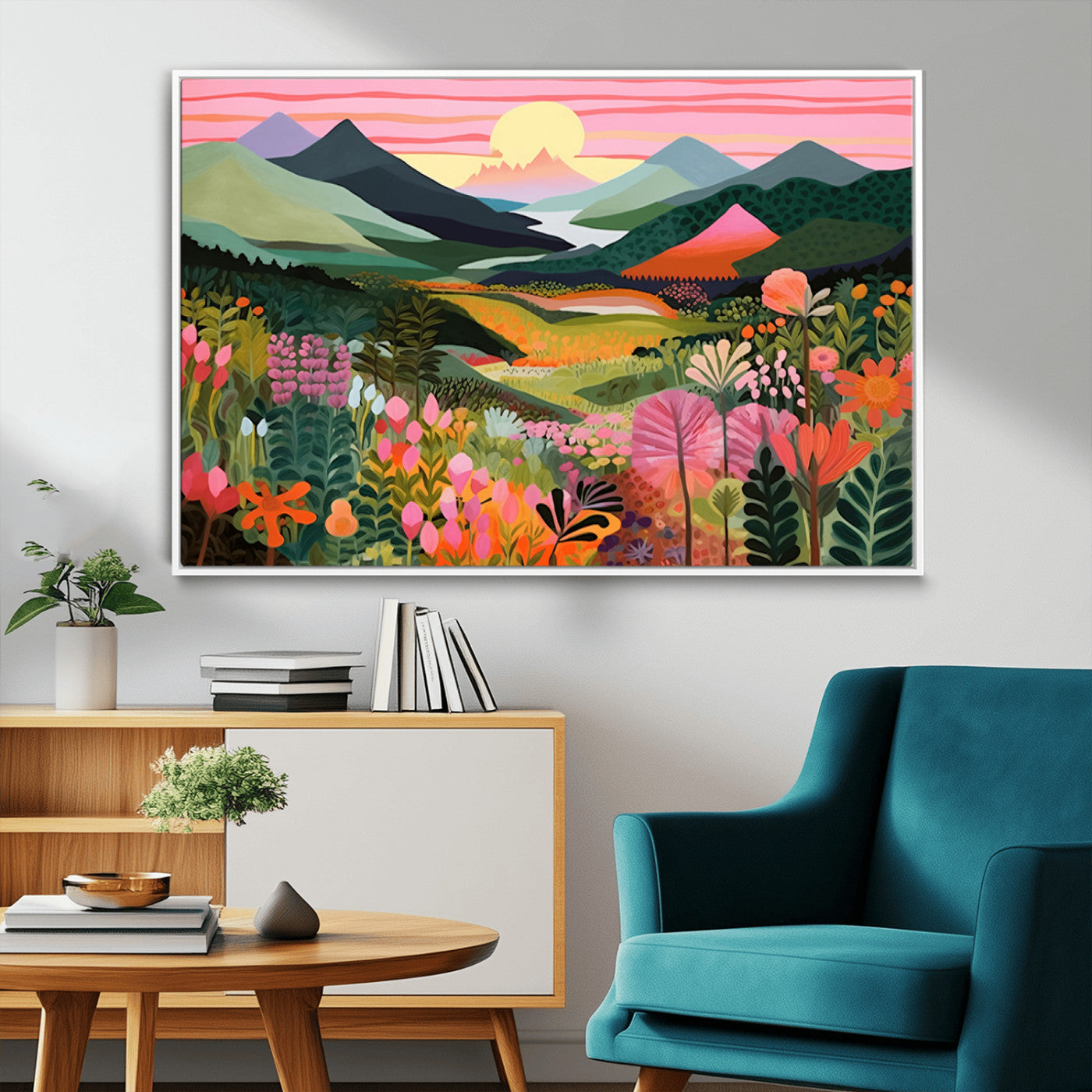 99638-MGV-CV-36X24-Sunset Meadow Wall Art – Panoramic Mountain Landscape with Wildflowers Canvas Print, Vibrant Nature Decor for Living Room, Bedroom