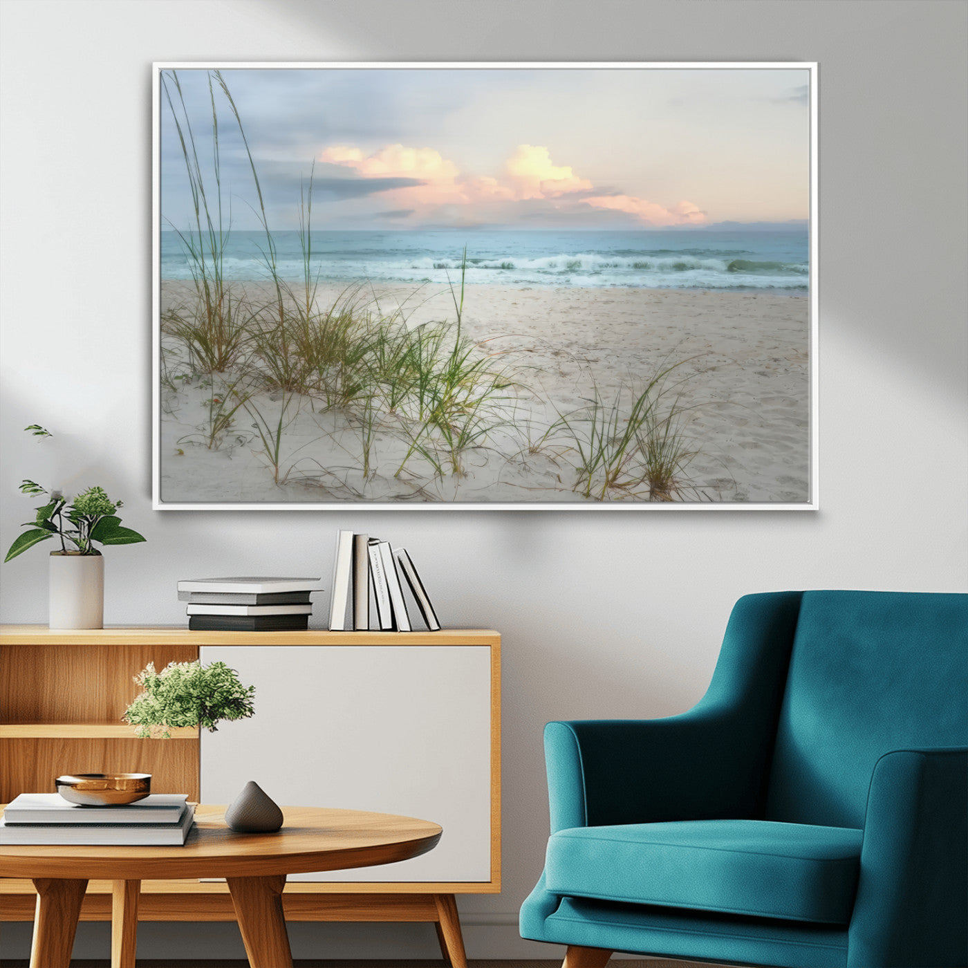 Test1001-MGV-CV-36X24-Coastal Beach Wall Art – Panoramic Ocean Waves and Sandy Dunes Canvas Print, Serene Seascape with Sea Oats for Relaxing Home or