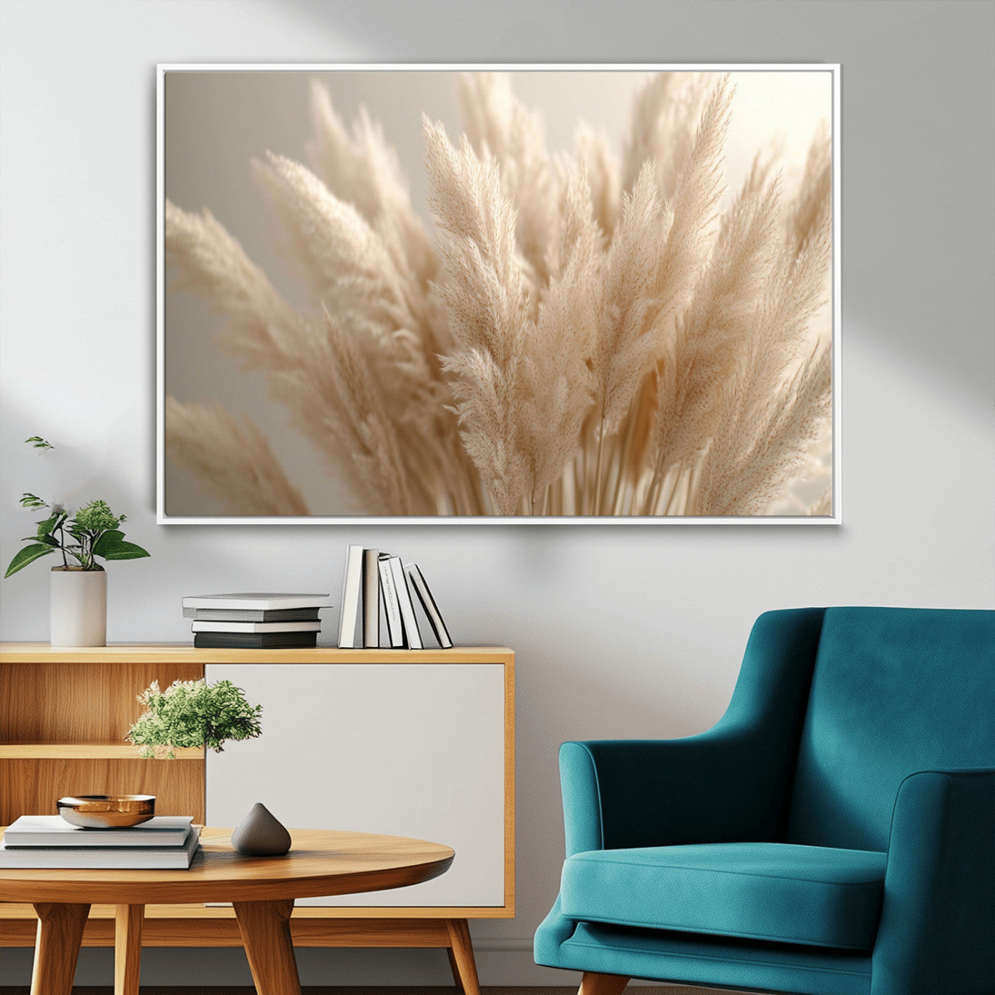 50300-MGV-CV-36X24-Pampas Grass Wall Art Canvas Print, Framed Minimalist Pampas Grass Art Picture Print, Beige Pampas Grass Perfect Minimalist Boho