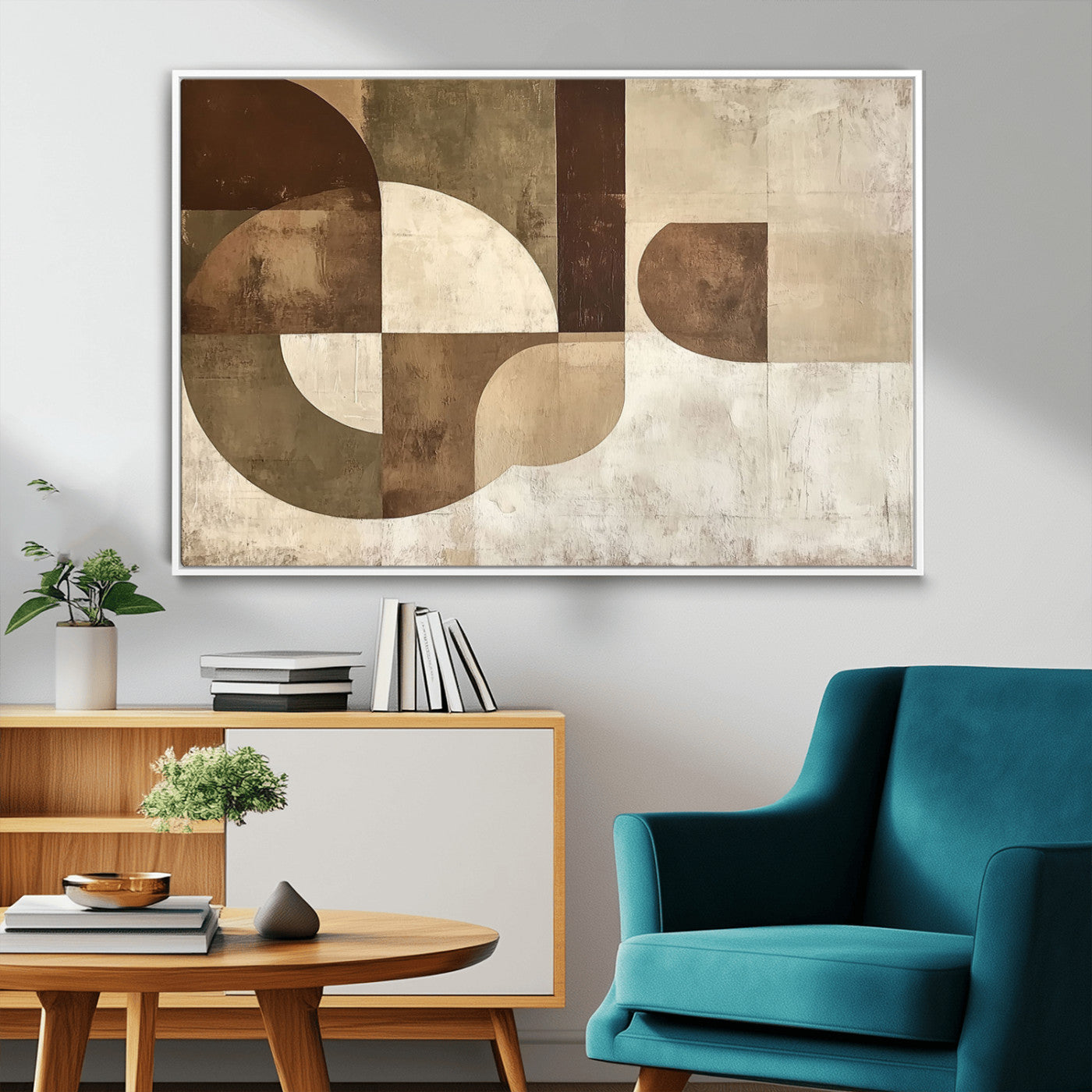 59767-MGV-FC-36X24_White-Abstract Geometric Shapes Wall Art – Modern Minimalist Canvas Print, Neutral Brown Beige Tan Artwork for Living Room, Bedroom,