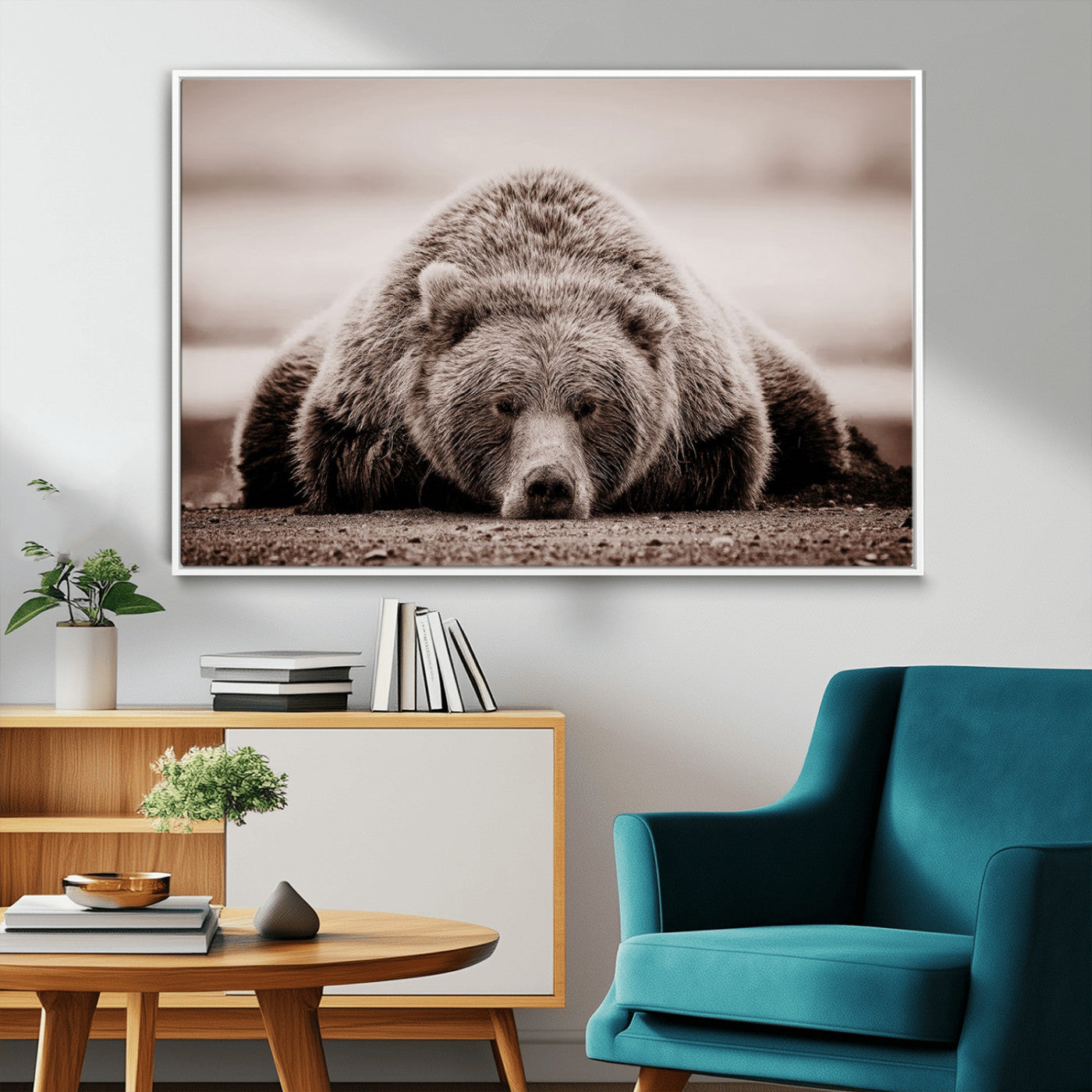 20611-MGV-FC-36X24_White-Grizzly Bear Wall Art – Majestic Wildlife Sepia Canvas Print, Rustic Nature Animal Artwork for Cabin, Lodge, Living Room, Bedroom,