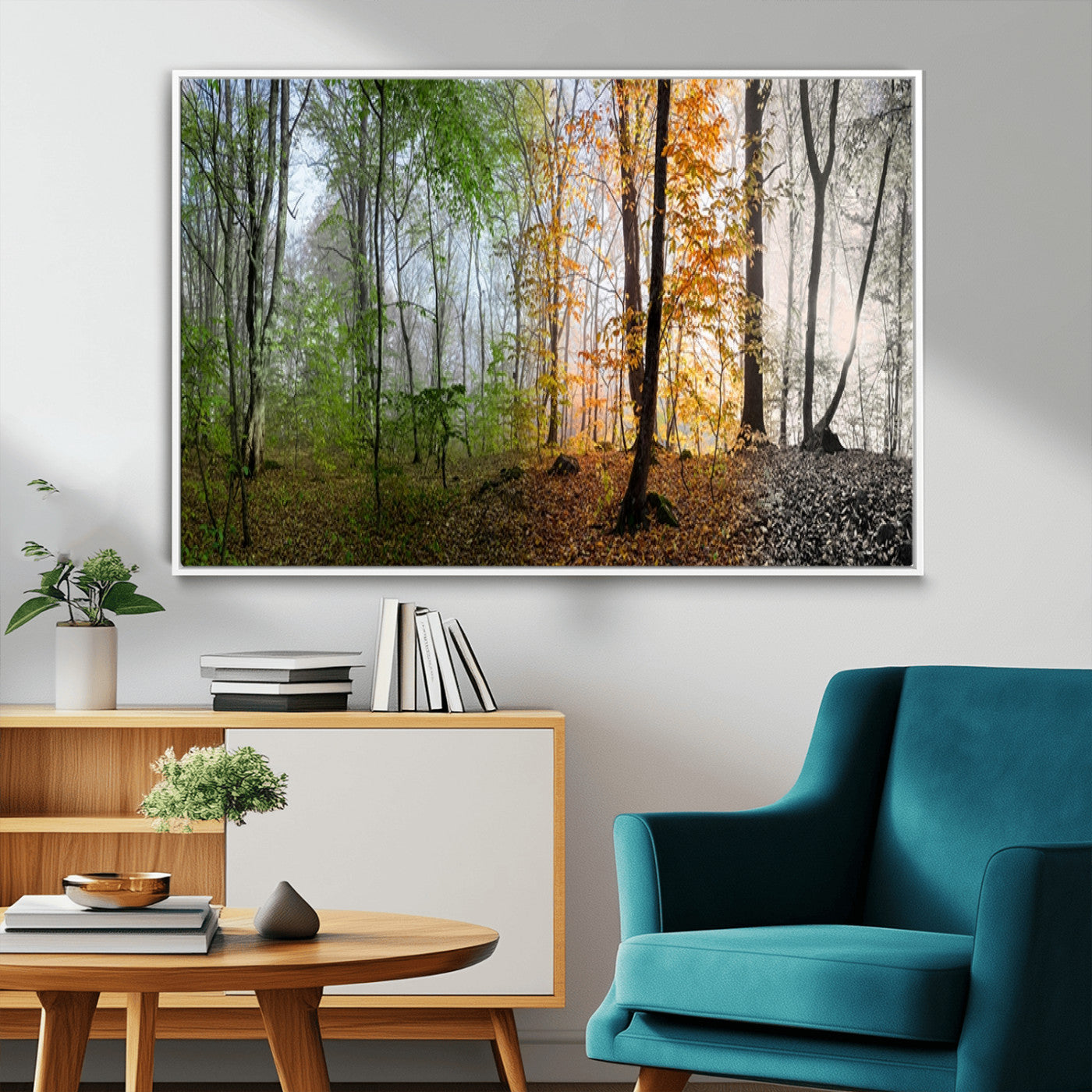 95317-MGV-FC-36X24_White-Four Seasons Forest Wall Art – Panoramic Nature Canvas Print Showing Spring, Summer, Autumn and Winter Landscape for Living Room,