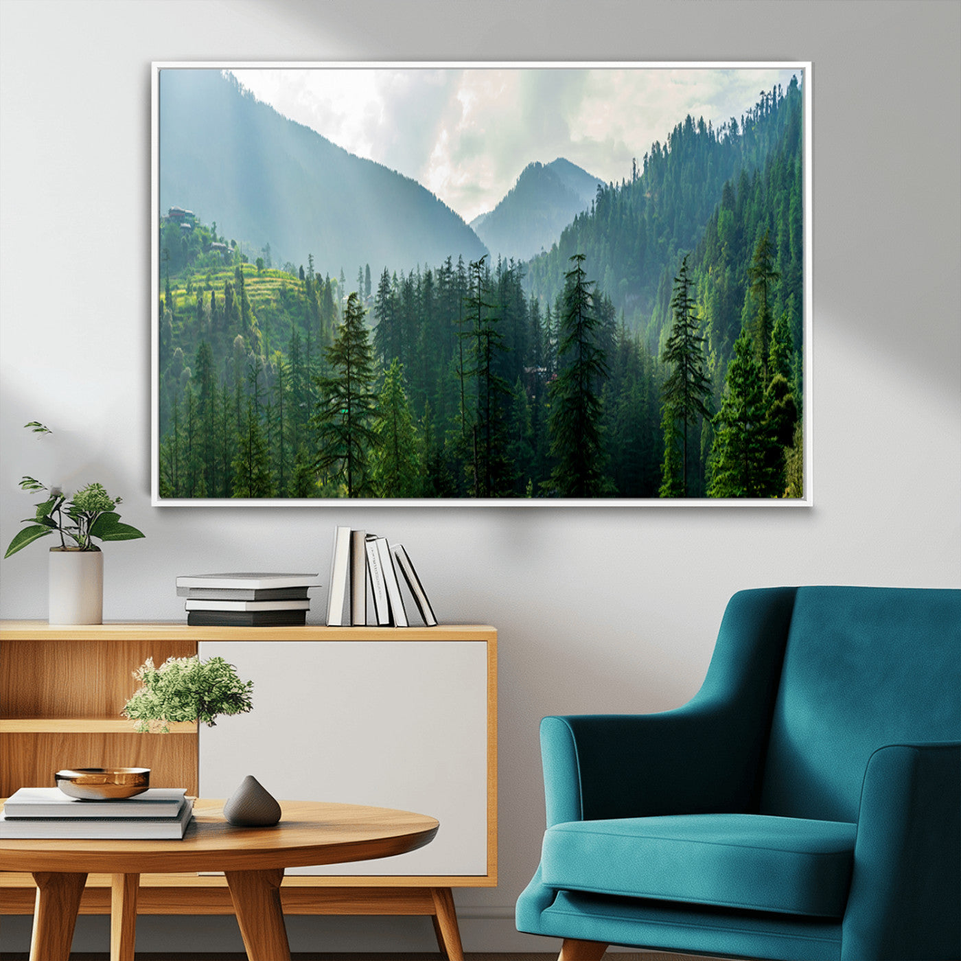 83417191-MGV-CV-36X24-Misty Mountain Forest Wall Art – Pine Tree Landscape Canvas Print, Nature Photography Panorama, Tranquil Green Forest Décor for