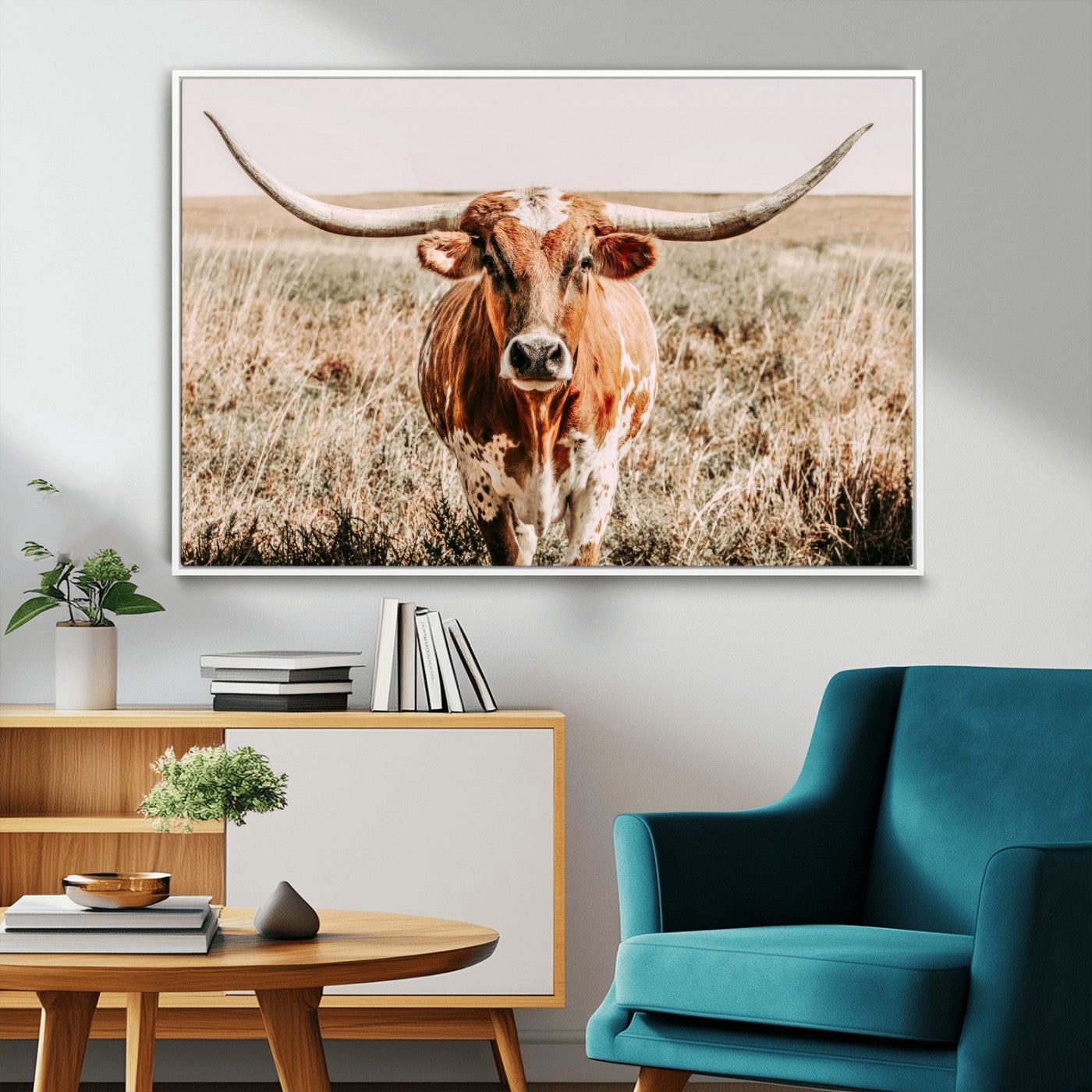54986862-MGV-CV-36X24-Majestic Longhorn Wall Art – Canvas Print of Graceful Strength & Bold Spirit, Wild Plains Beauty Nature Inspired Rustic Decor for