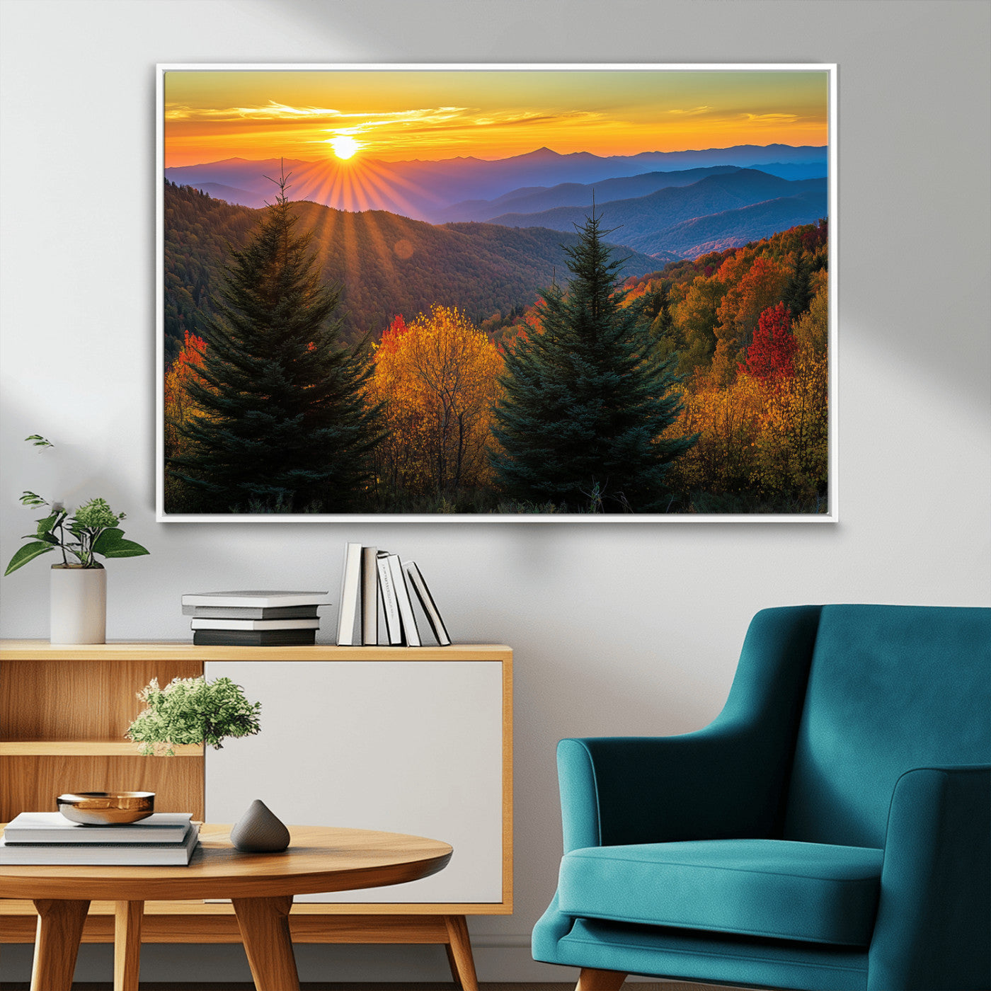 36964931-MGV-CV-36X24-Autumn Mountains Wall Art Canvas Print, Framed Sunset Glow Forest Art Picture Print, Golden Trees Perfect Vibrant Nature Decor