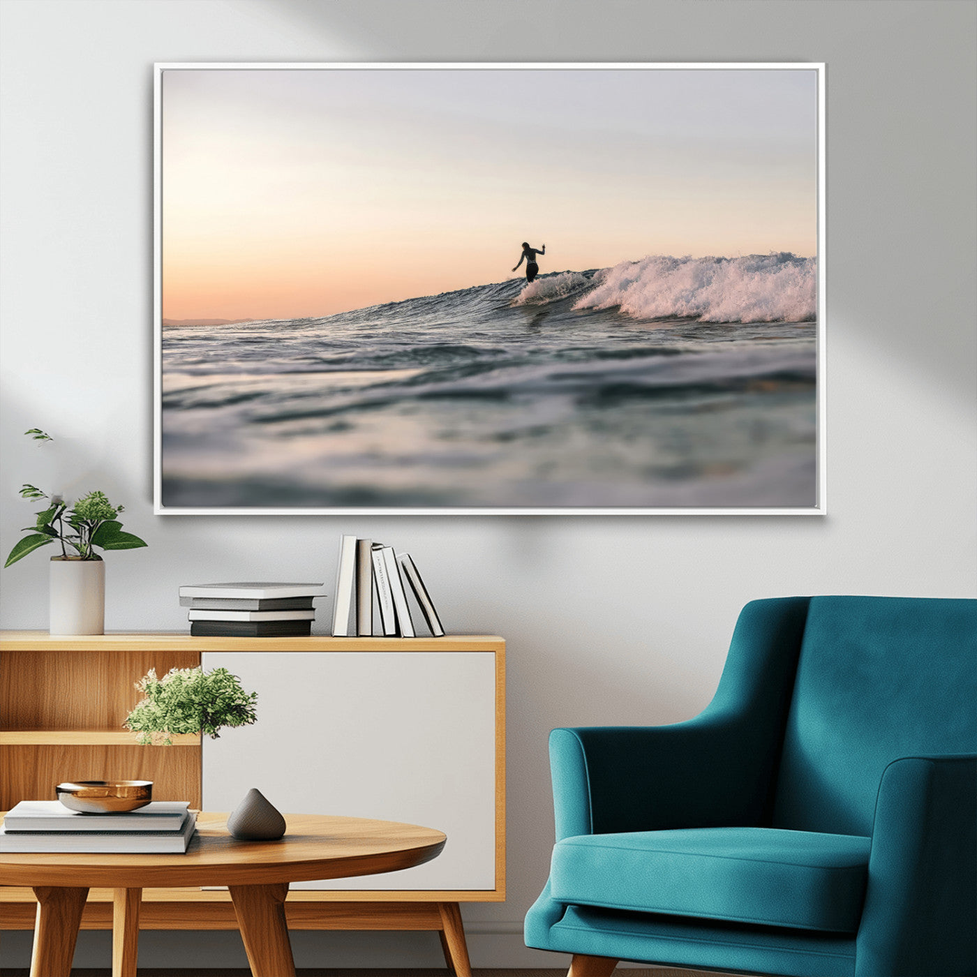 58502923-MGV-CV-36X24-Wave Rider Wall Art Canvas Print, Framed Ocean Wave Art Picture Print, Riding Surf Perfect Sunset Surf Decor Artwork