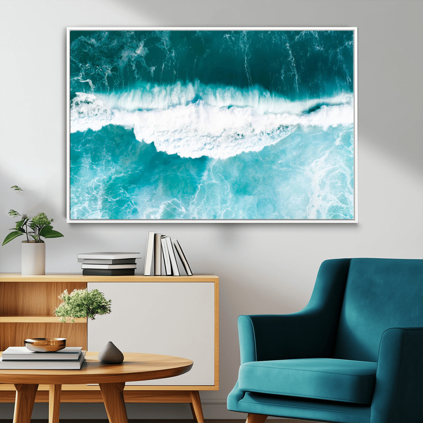 23828594-MGV-CV-36X24-Aerial Waves Wall Art Canvas Print, Framed Ocean Break Art Picture Print, Sea Foam Perfect Tropical Coastal Decor Artwork