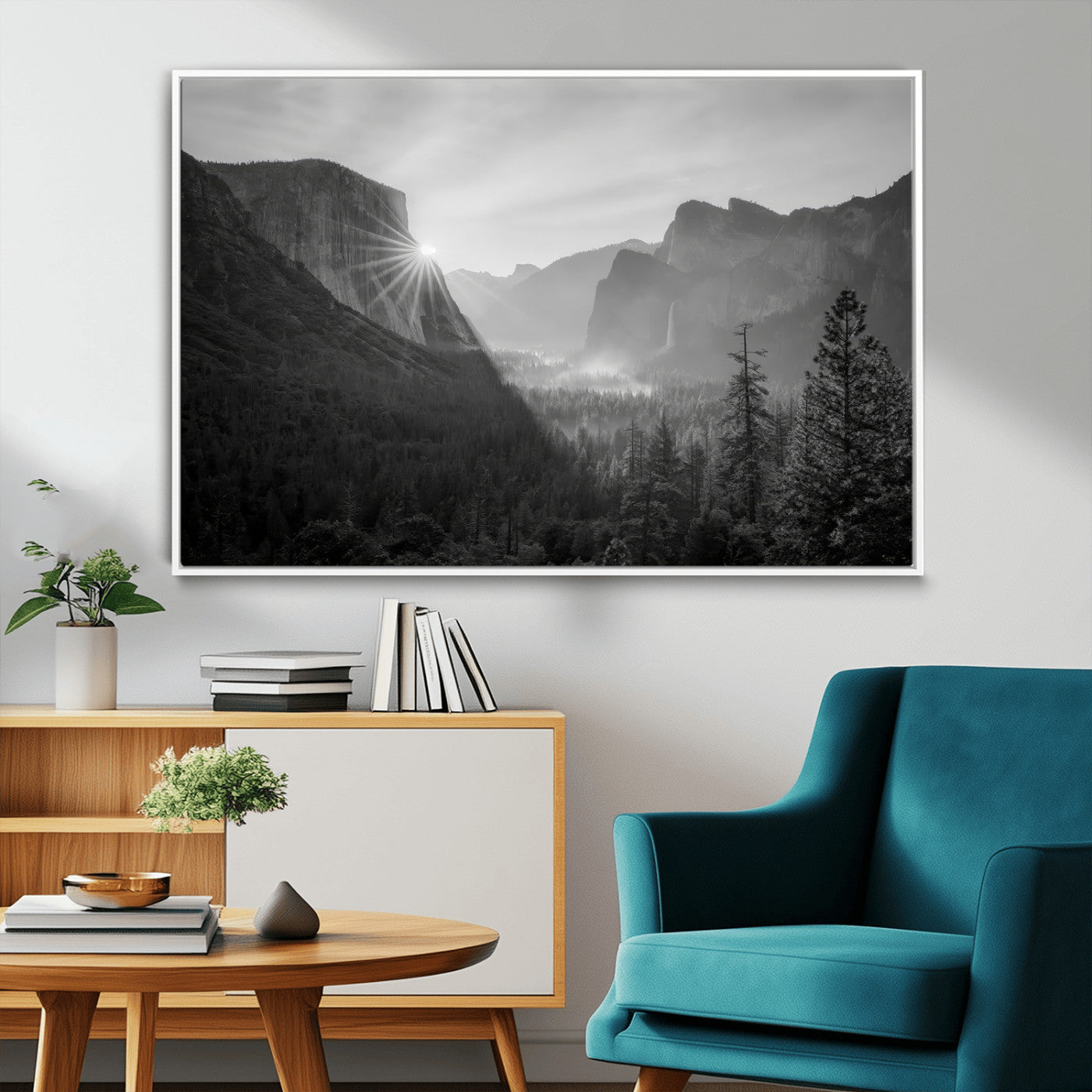 39278955-MGV-FC-36X24_White-Yosemite Valley Wall Art Canvas Print, Framed El Capitan Art Picture Print, Misty Mountain Perfect Modern Rustic Decor Artwork