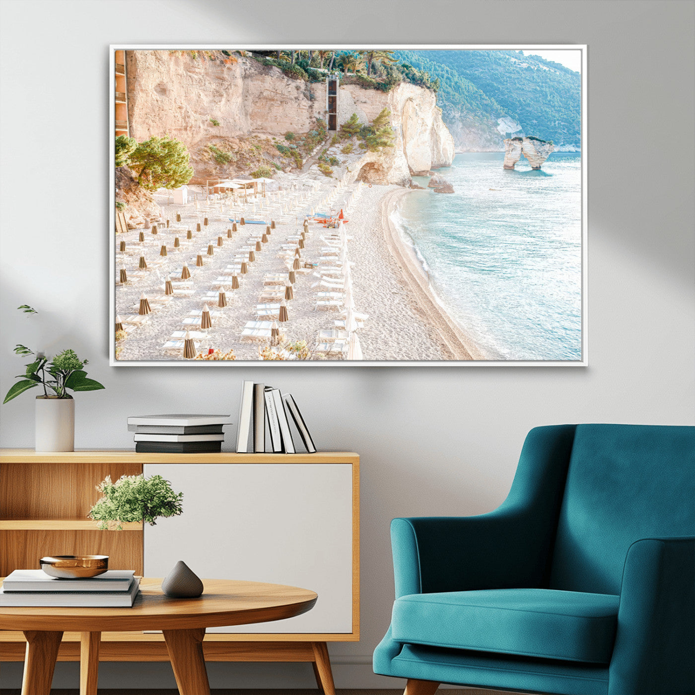 84816639-MGV-CV-36X24-Mediterranean Beach Wall Art Canvas Print, Framed Airy Coastal Art Picture Print, Summer Shore Perfect Coastal Retreat Decor