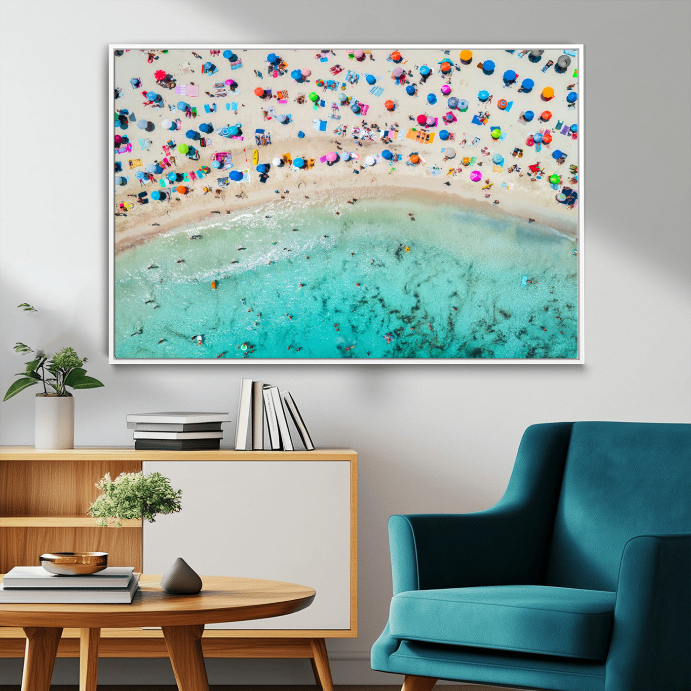 76172085-MGV-CV-36X24-Tropical Shoreline Wall Art Canvas Print, Framed Beach Relaxing Art Picture Print, Aerial Summer Perfect Coastal Vibrant Decor