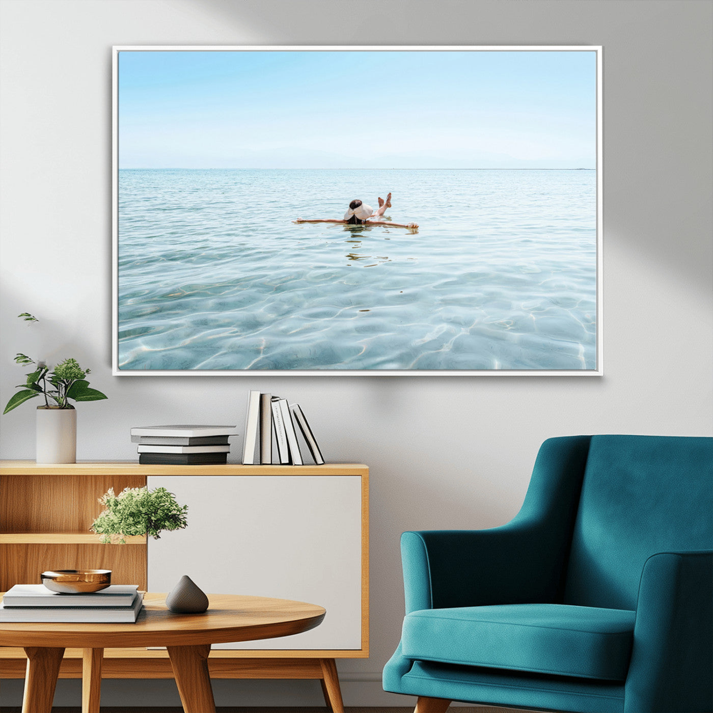 32624554-MGV-CV-36X24-Swimming Relaxation Wall Art Canvas Print, Framed Peaceful Water Art Picture Print, Clear Sea Perfect Minimalist Aquatic Decor