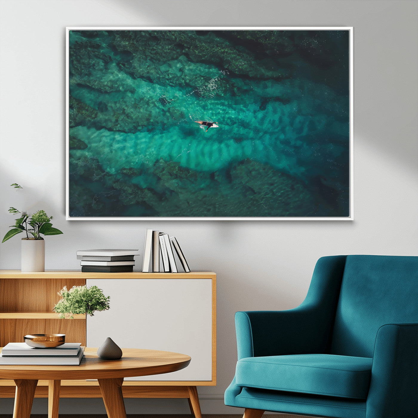 93287752-MGV-CV-36X24-Ocean Surf Wall Art Canvas Print, Framed Blue Waters Art Picture Print, Vibrant Seascape Perfect Coastal Adventure Decor Artwork