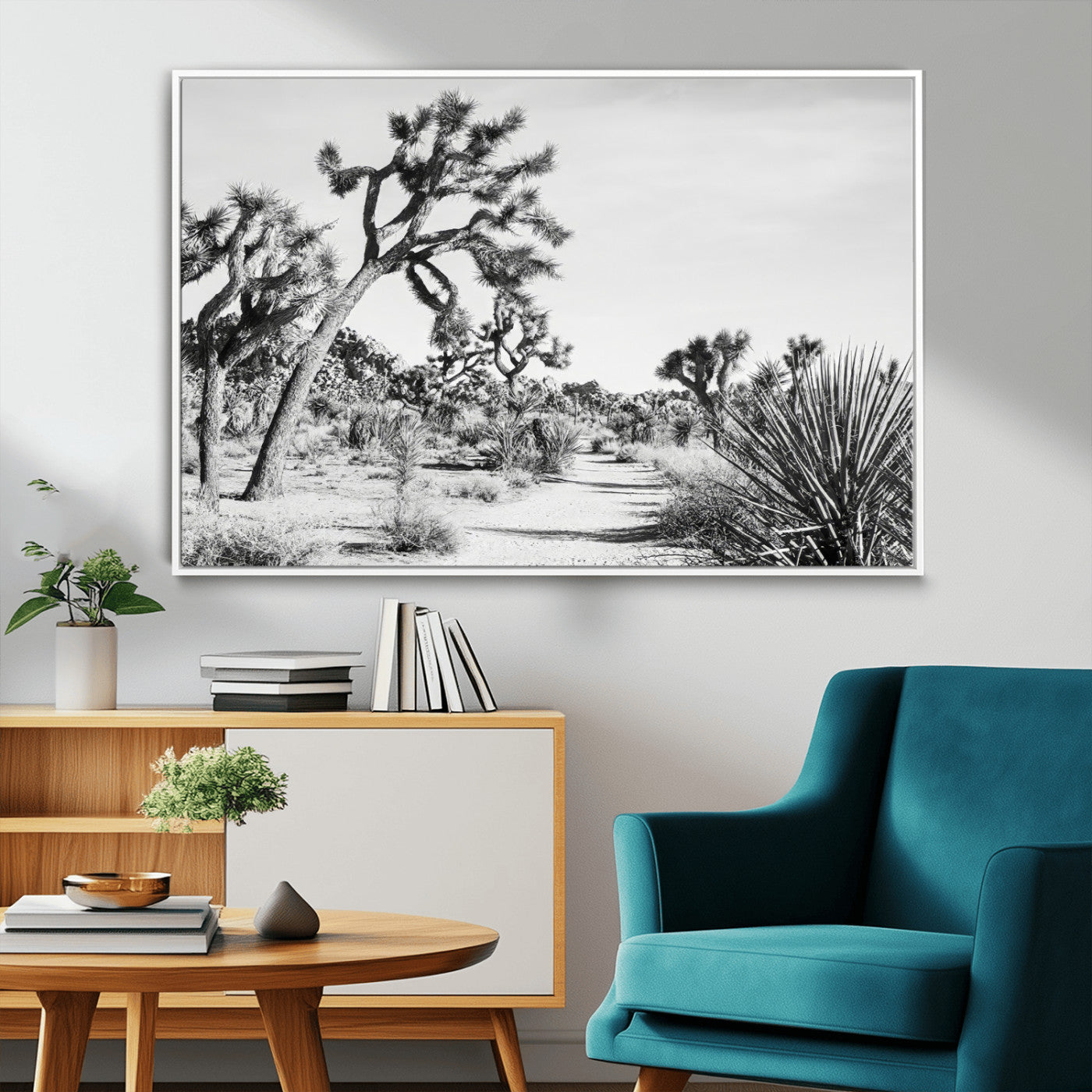 88164251-MGV-CV-36X24-Joshua Tree Wall Art Canvas Print, Framed Desert Path Art Picture Print, Monochrome Desert Perfect Minimalist Desert Decor Artwork