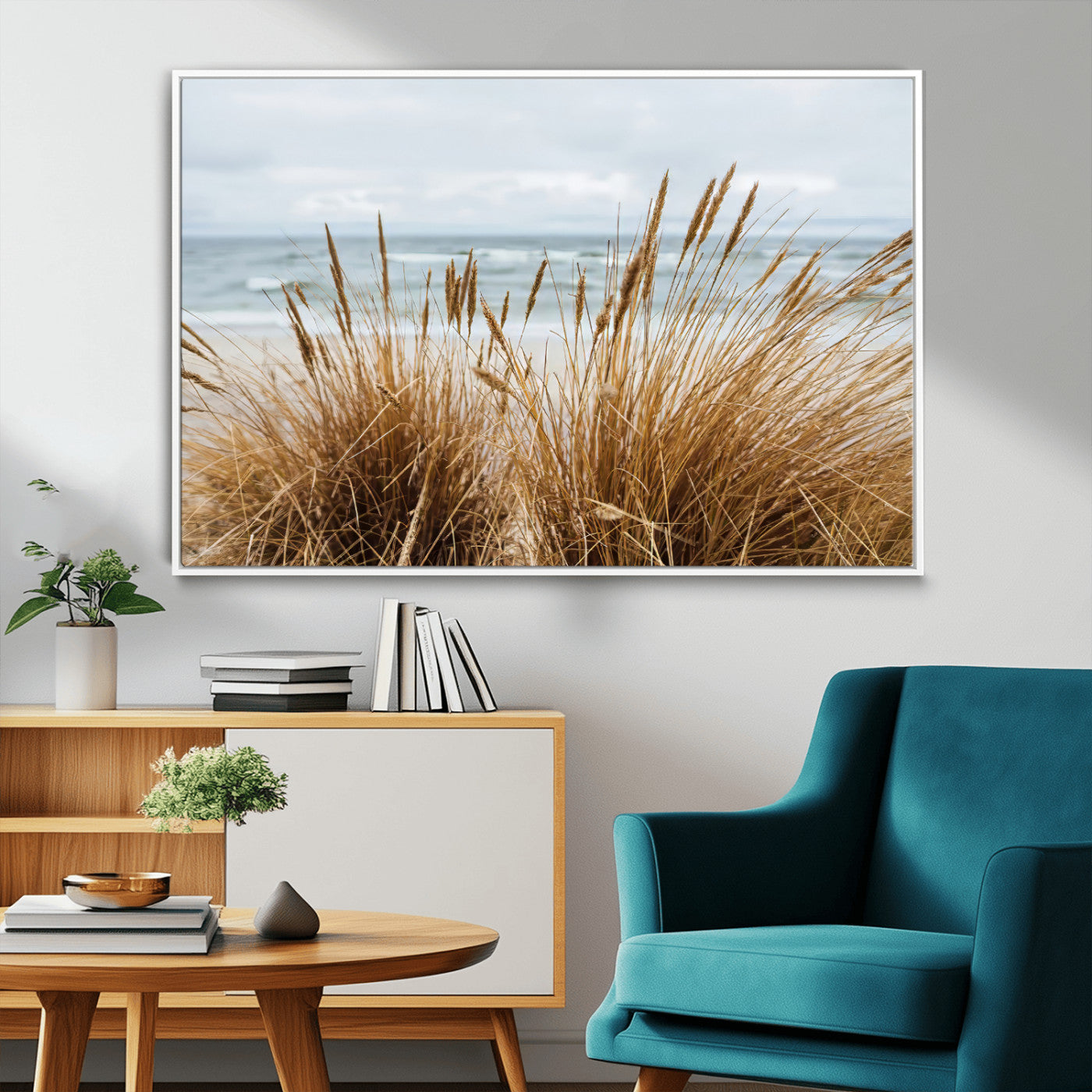 14270839-MGV-CV-36X24-Beach Grass Wall Art Canvas Print, Framed Coastal Dunes Art Picture Print, Dune Grass Perfect Coastal Minimalist Decor Artwork