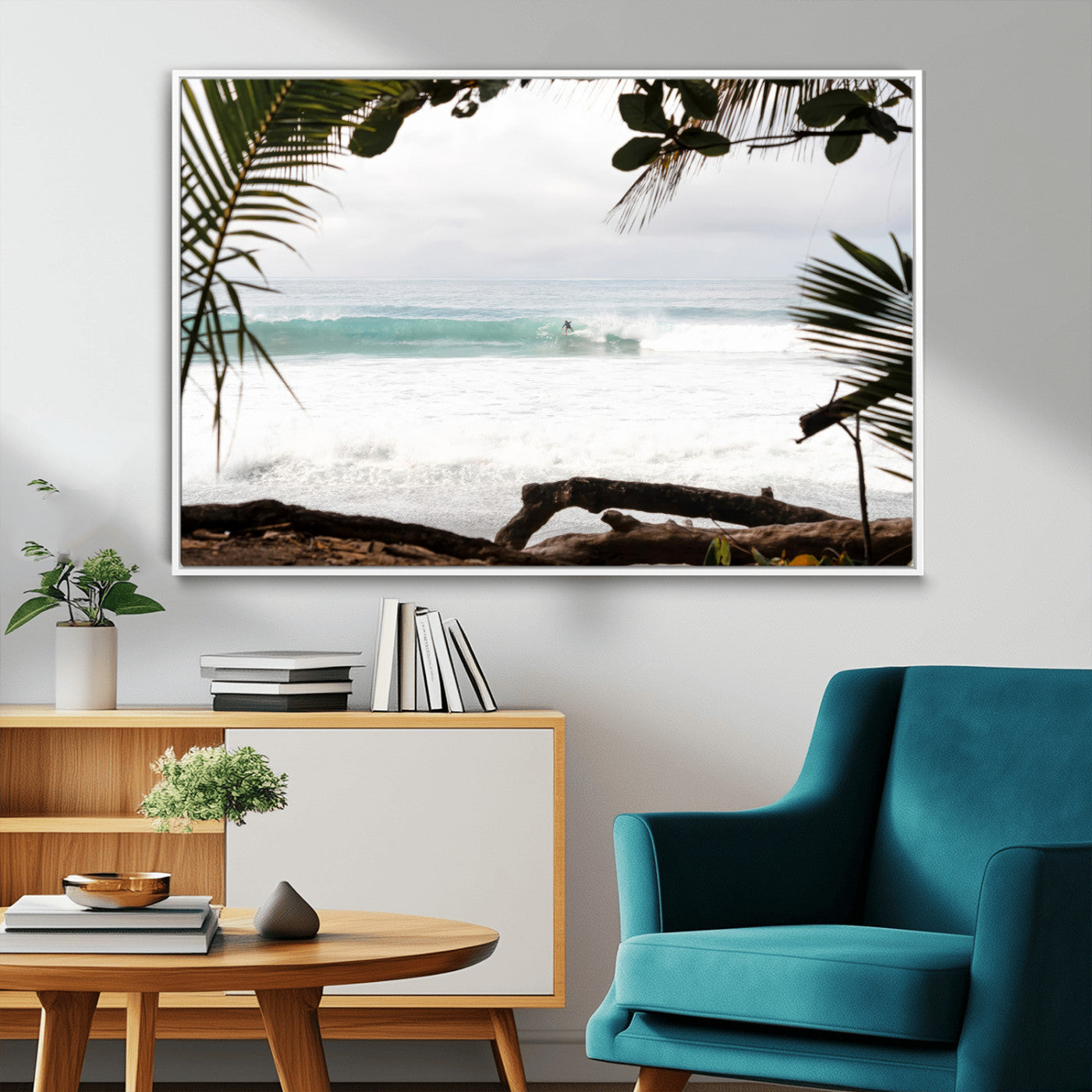 50382104-MGV-CV-36X24-Tropical Surf Wall Art Canvas Print, Framed Palm Tree View Art Picture Print, Beach House Art Perfect Boho Coastal Decor Artwork