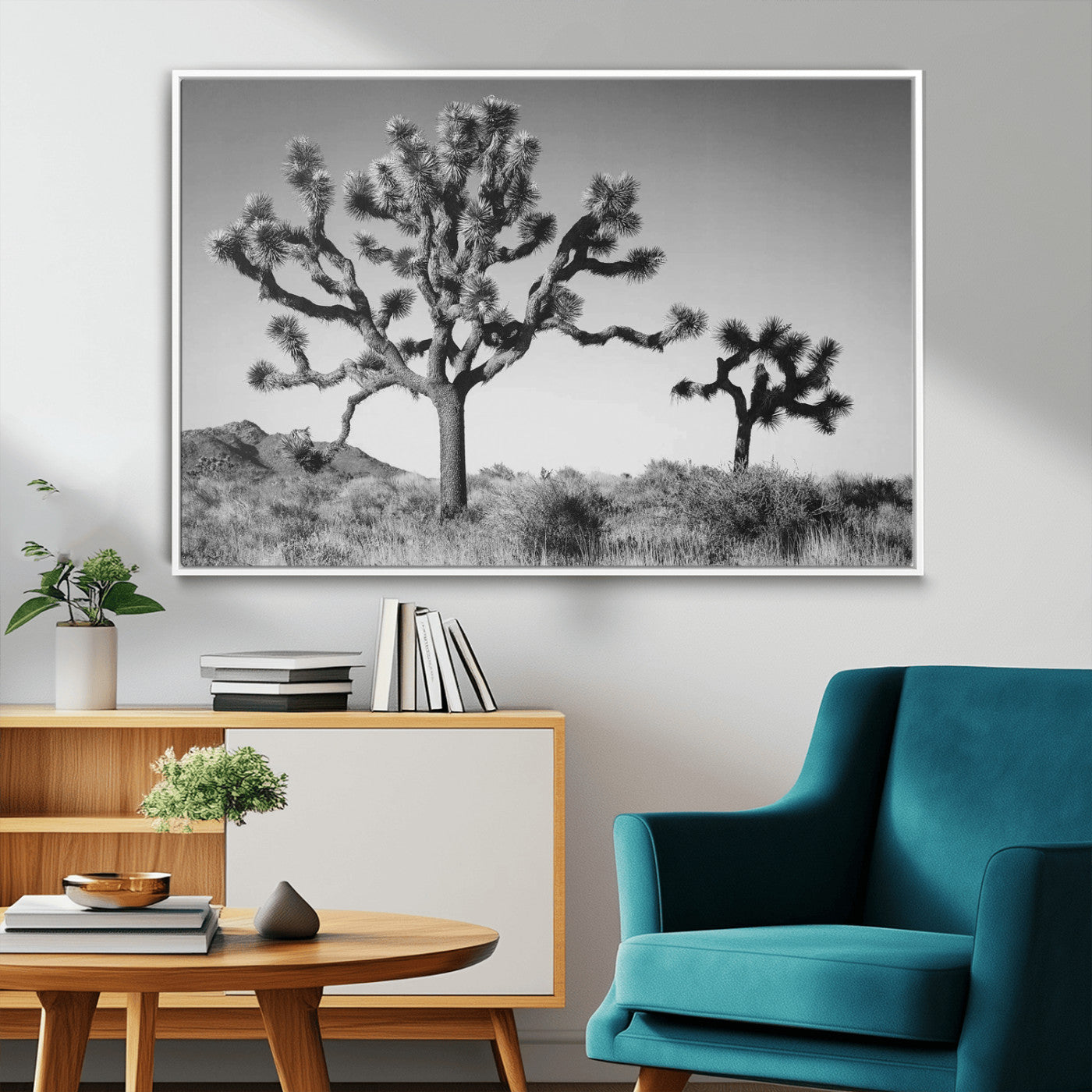 50975475-MGV-FC-36X24_White-Joshua Tree Art Wall Art Canvas Print, Framed Desert Tree Print Art Picture Print, Black White Nature Perfect Southwestern Boho