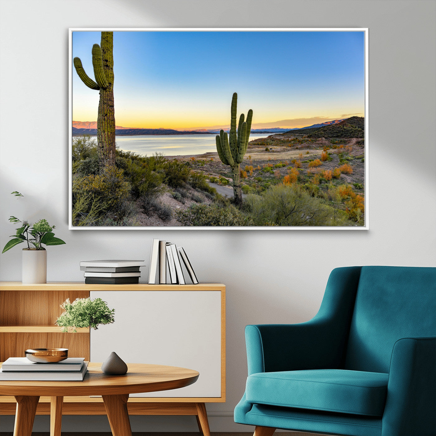 52844711-MGV-CV-36X24-Saguaro Cactus Wall Art Canvas Print, Framed Desert Sunset Art Picture Print, Southwestern Scene Perfect Southwestern Rustic Decor