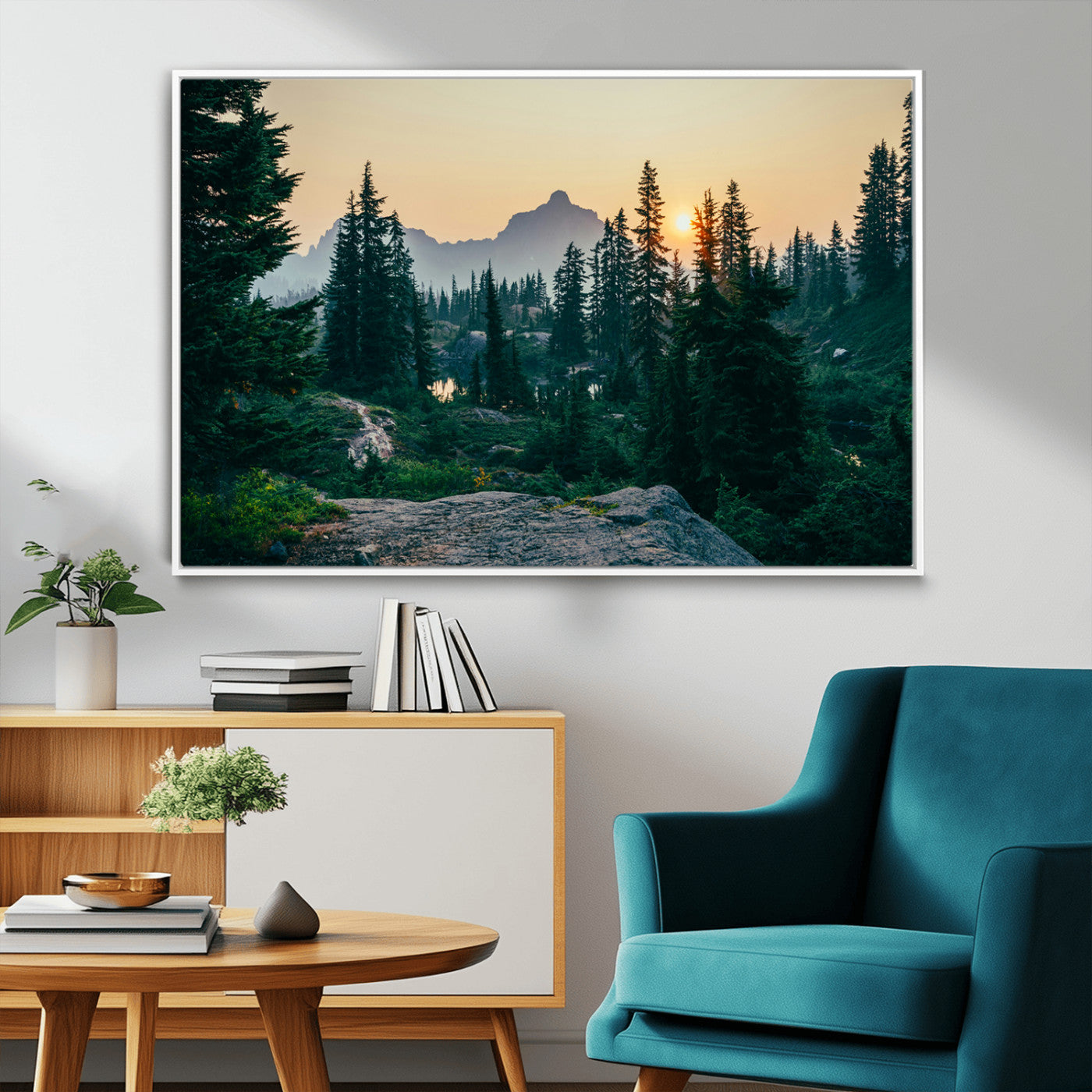 66397982-MGV-CV-36X24-Mountain Landscape Wall Art Canvas Print, Framed Forest Serenity Art Picture Print, Mountain Landscape Perfect Rustic Wilderness