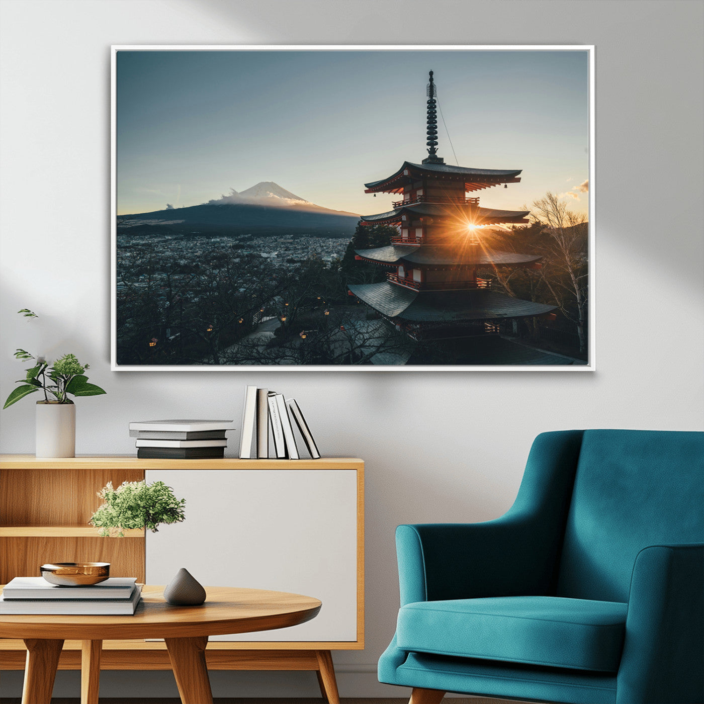 87729656-MGV-FC-36X24_White-Mount Fuji Wall Art Canvas Print, Framed Japan Travel Art Picture Print, Chureito Pagoda Perfect Zen Minimalism Decor Artwork