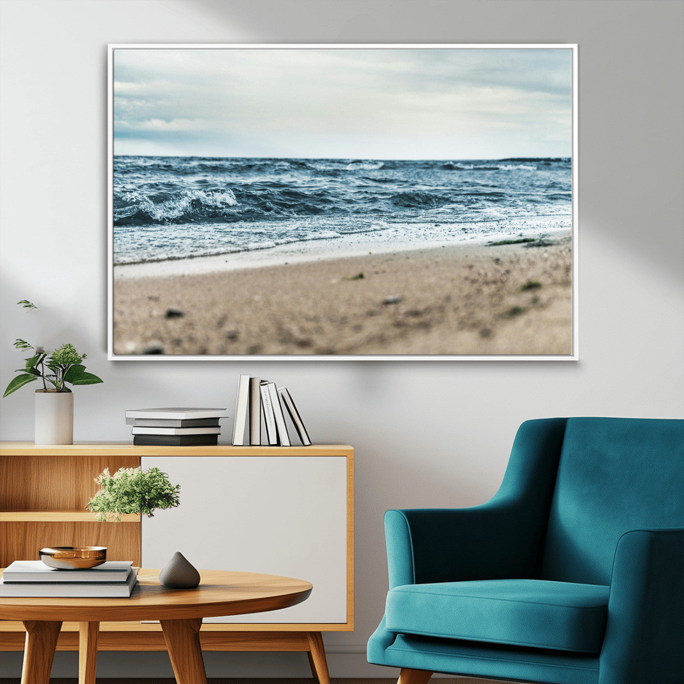 81812590-MGV-FC-36X24_White-Ocean Wall Art Wall Art Canvas Print, Framed Coastal Canvas Art Picture Print, Moody Seascape Perfect Coastal Minimalist Decor