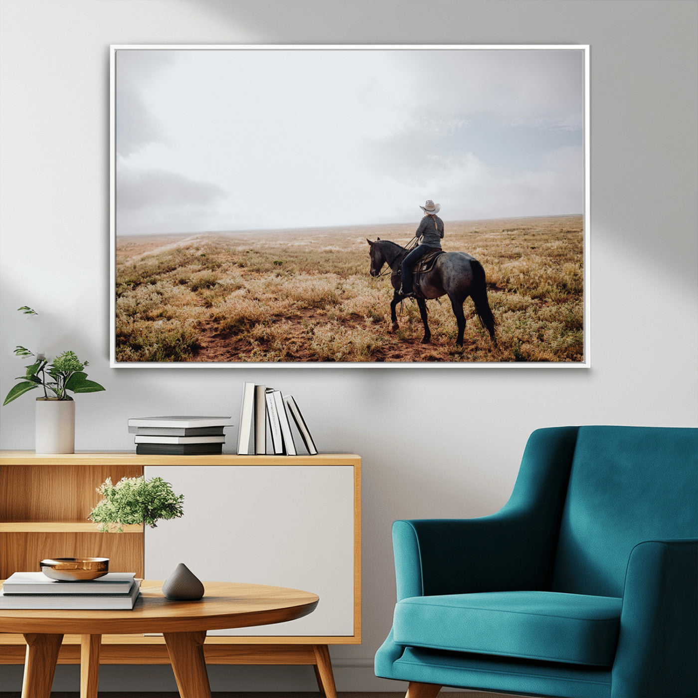 57597730-MGV-CV-36X24-Cowboy Wall Art Wall Art Canvas Print, Framed Western Canvas Art Picture Print, Rustic Ranch Scene Perfect Rustic Western Decor