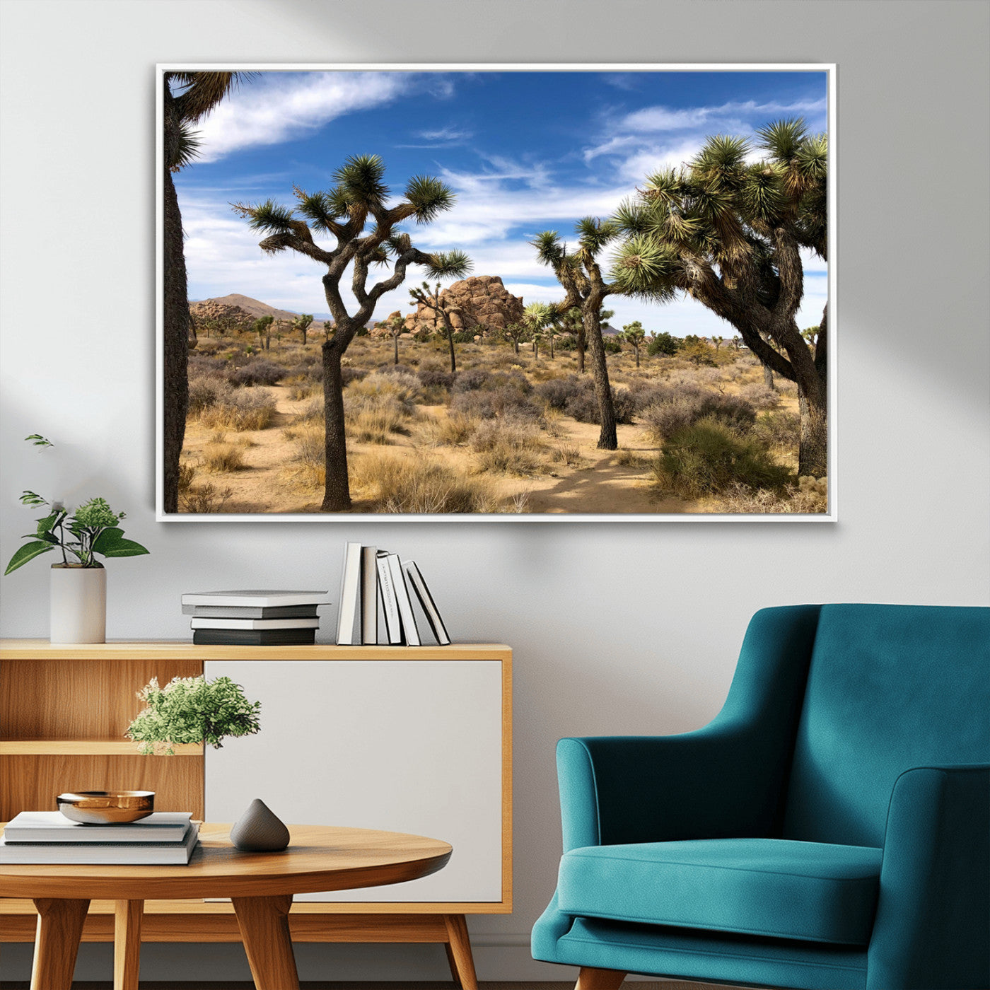 25722592-MGV-FC-36X24_White-Joshua Tree Desert Wall Art Canvas Print, Framed Southwestern Nature Art Picture Print, Rustic Earth Tones Perfect Southwestern