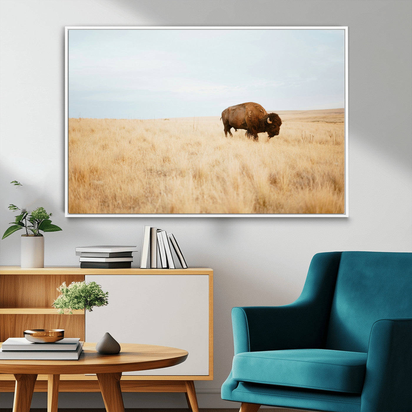 61392510-MGV-CV-36X24-Buffalo Wall Art Wall Art Canvas Print, Framed Western Wildlife Decor Art Picture Print, Rustic Farmhouse Art Perfect Rustic