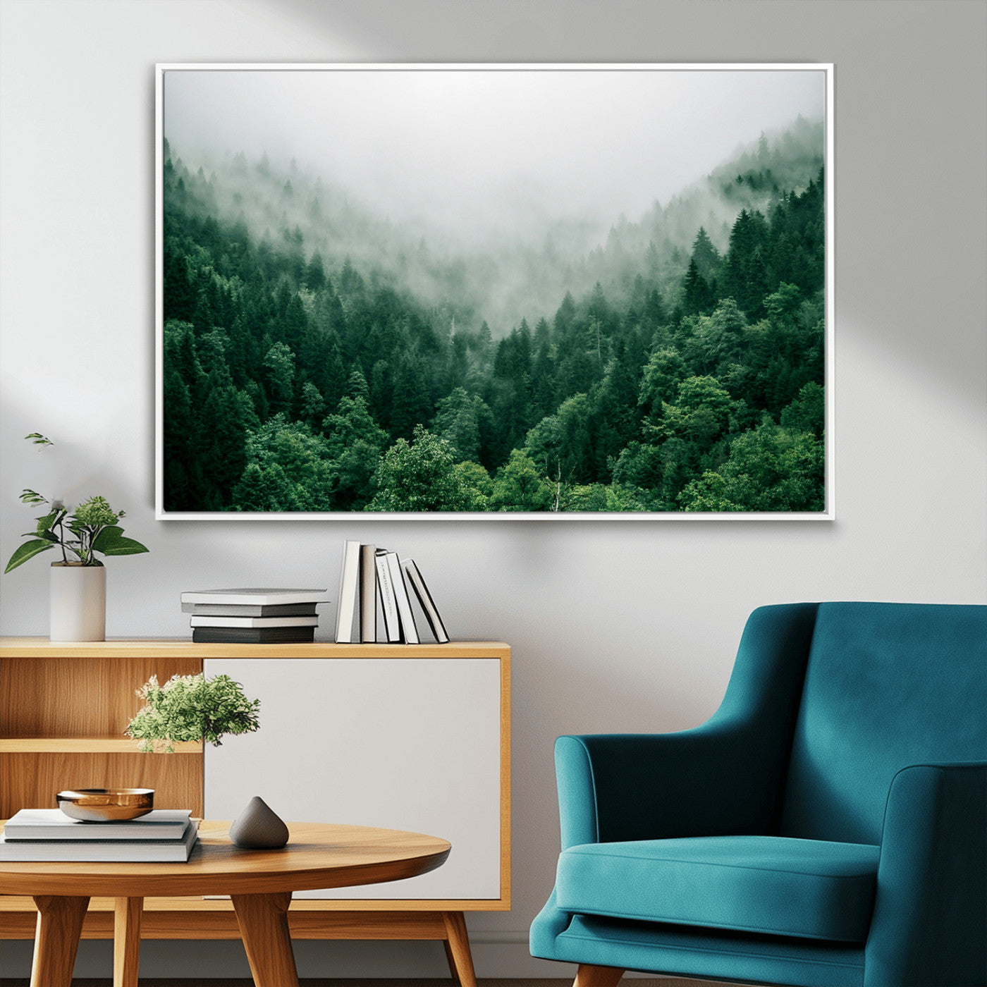 45265379-MGV-FC-36X24_White-Misty Forest Wall Art – Green Mountain Pine Tree Landscape Canvas Print, Nature Photography Artwork Home Decor for Bedroom, Living