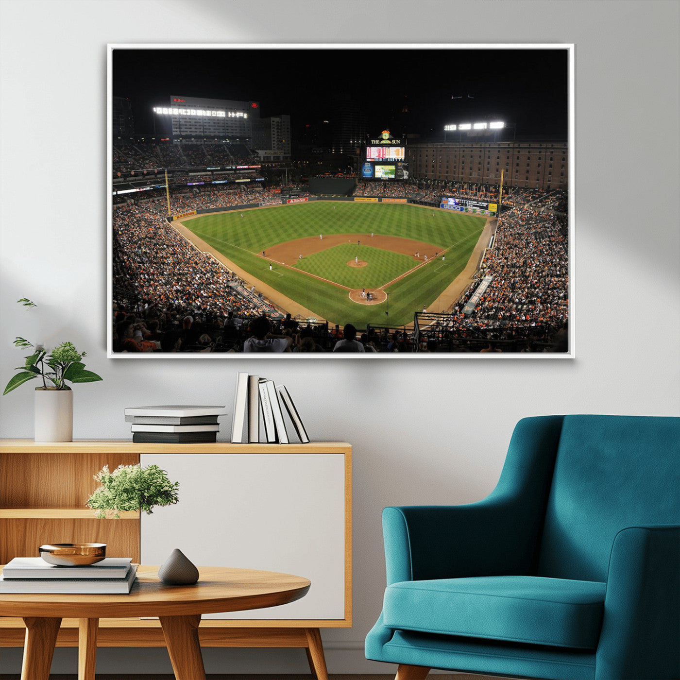 26445161-MGV-FC-36X24_White-Baseball Stadium at Night – Panoramic Ballpark Canvas Wall Art, Sports Decor for Man Cave, Office, Game Room, Sports Bar, Baseball