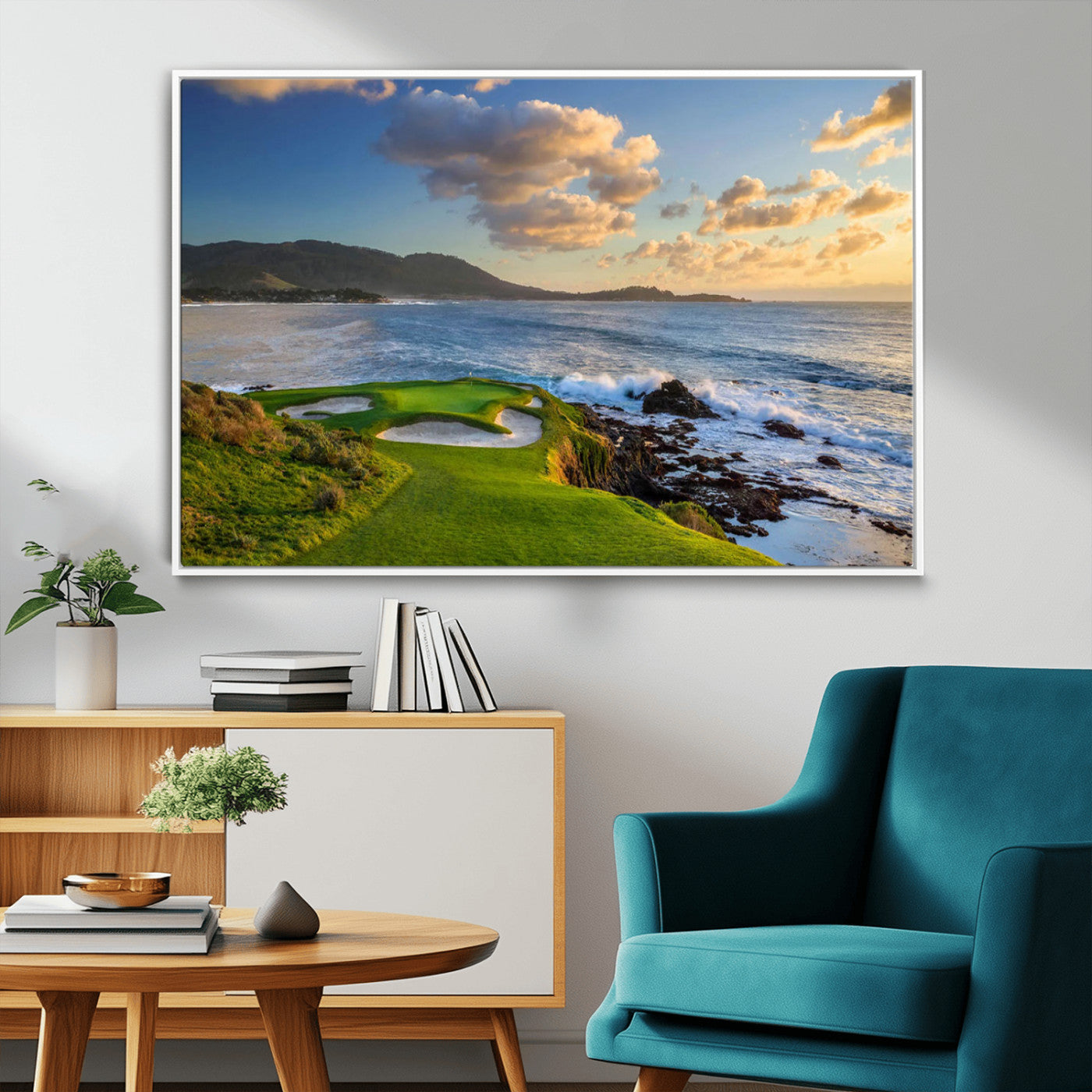 50107048-MGV-FC-36X24_White-Golf Course Wall Art – Coastal Ocean View Canvas Print, Scenic Fairway Landscape Decor for Office, Man Cave, Bedroom, or Living