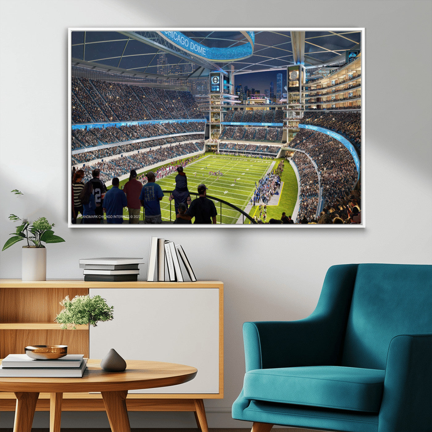 41816511-MGV-CV-36X24-Chicago Dome Stadium Wall Art – Futuristic Football Arena Canvas Print, Modern Sports Fan Decor for Man Cave, Office, Bar, or