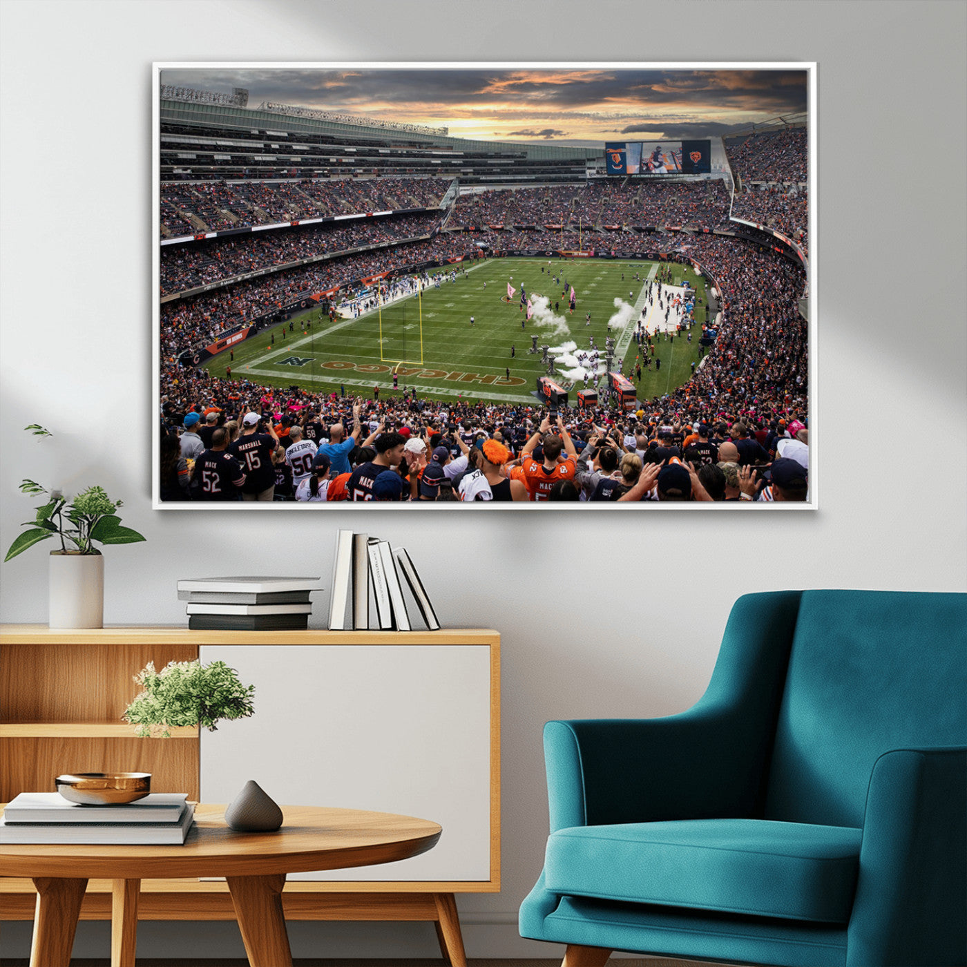 87578930-MGV-CV-36X24-Soldier Field Wall Art – Chicago Bears Football Stadium Sunset Canvas Print, Game Day Sports Decor for Man Cave, Bar, Office, or
