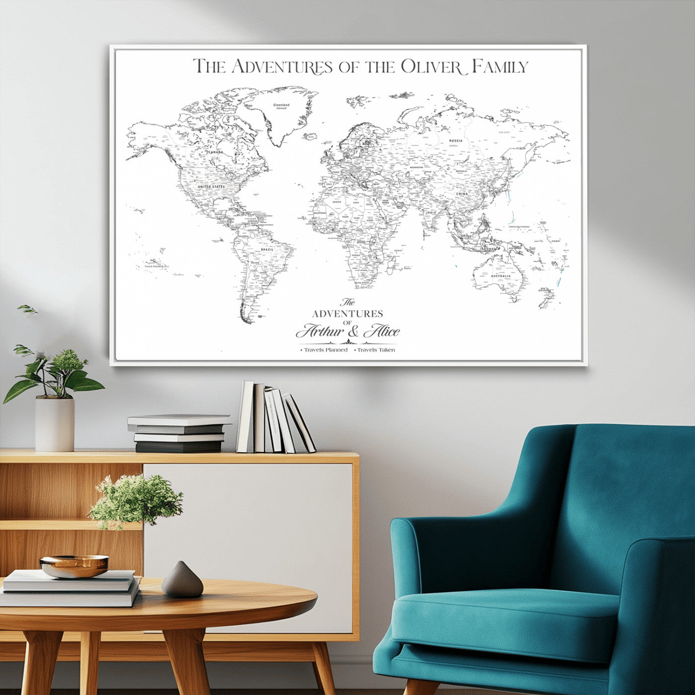 21029247-MGV-CV-36X24-Minimalist World Map Wall Art – Black and White Travel Adventure Print, Modern Family Travel Map Decor for Living Room, Bedroom,