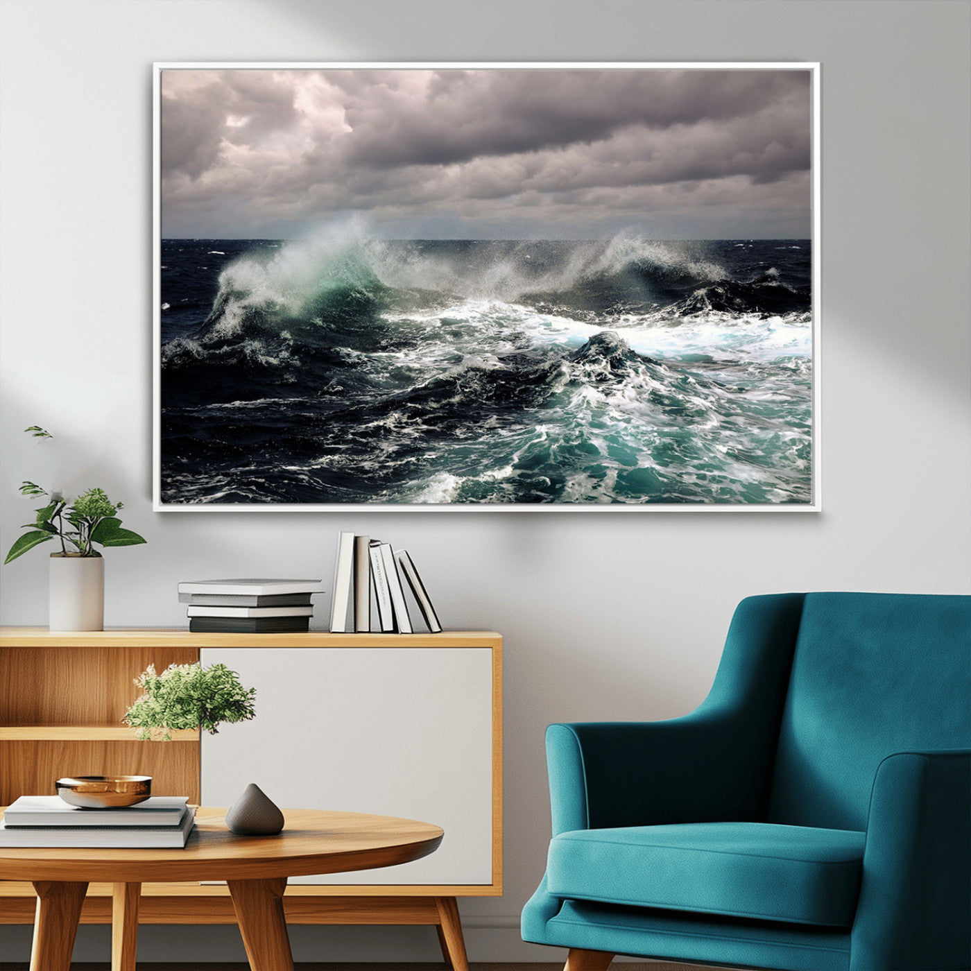 38622353-MGV-FC-36X24_White-Ocean Wave Wall Art – Dramatic Seascape Canvas Print with Stormy Sky and Crashing Sea, Bold Coastal Photography for Living Room,