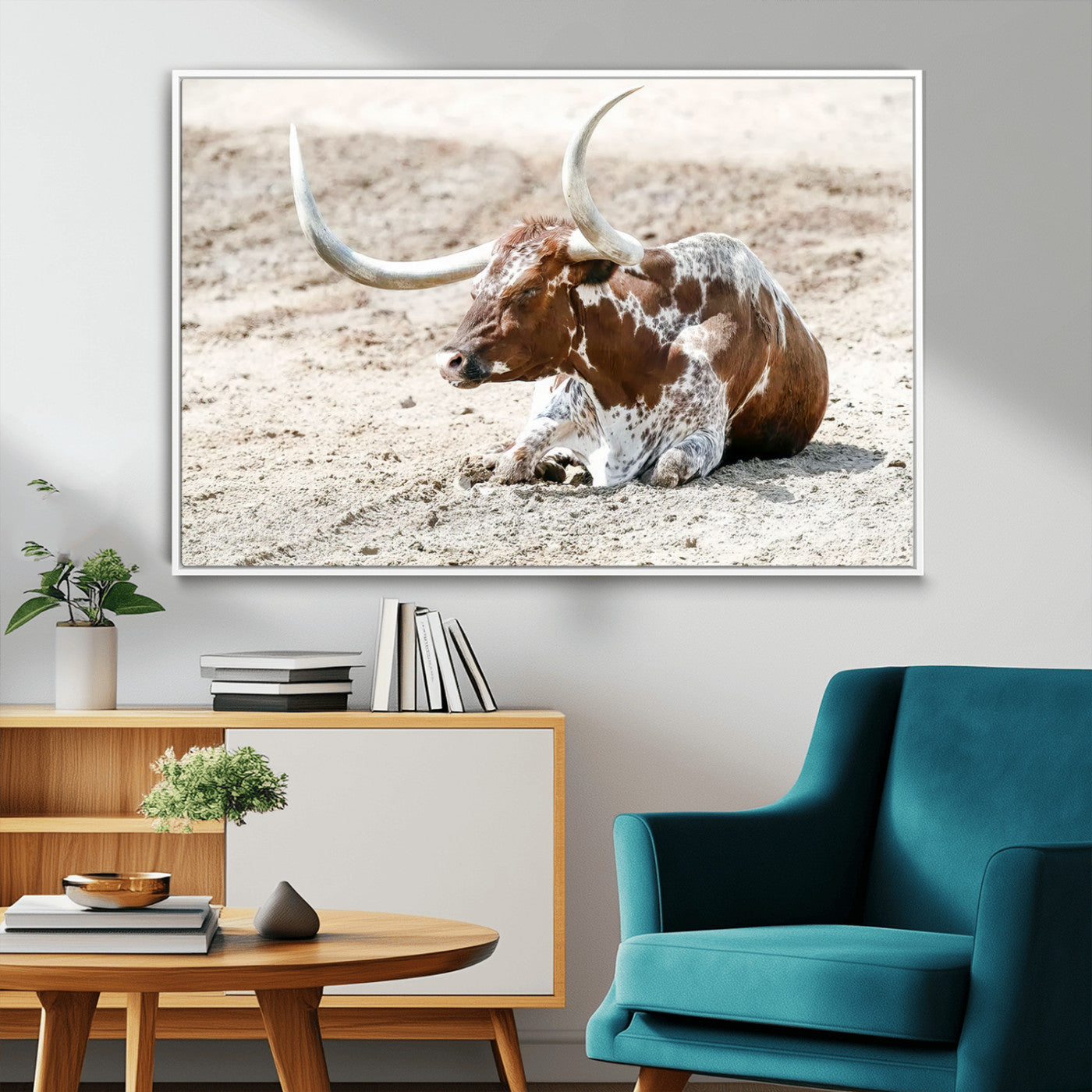 89096667-MGV-FC-36X24_White-Texas Longhorn Wall Art – Rustic Western Canvas Print, Cattle Photography Decor for Ranch House, Living Room, Office, Man Cave